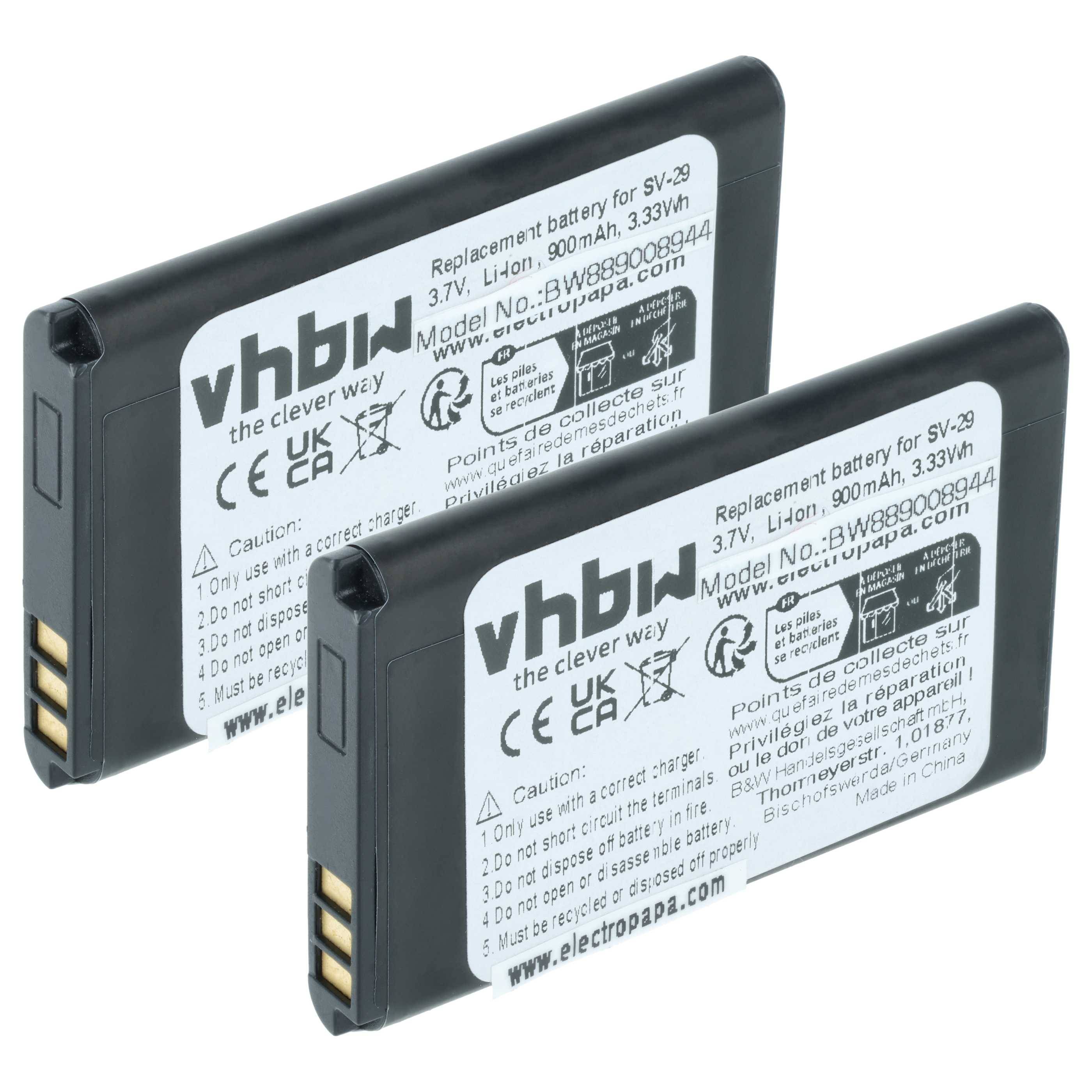 vhbw 2x Akku kompatibel mit BLU T372T, Diva, Diva Flex 2.4, Diva X, T350 Handy Smartphone Telefon (900 mAh, 3,7 V, Li-Ion)