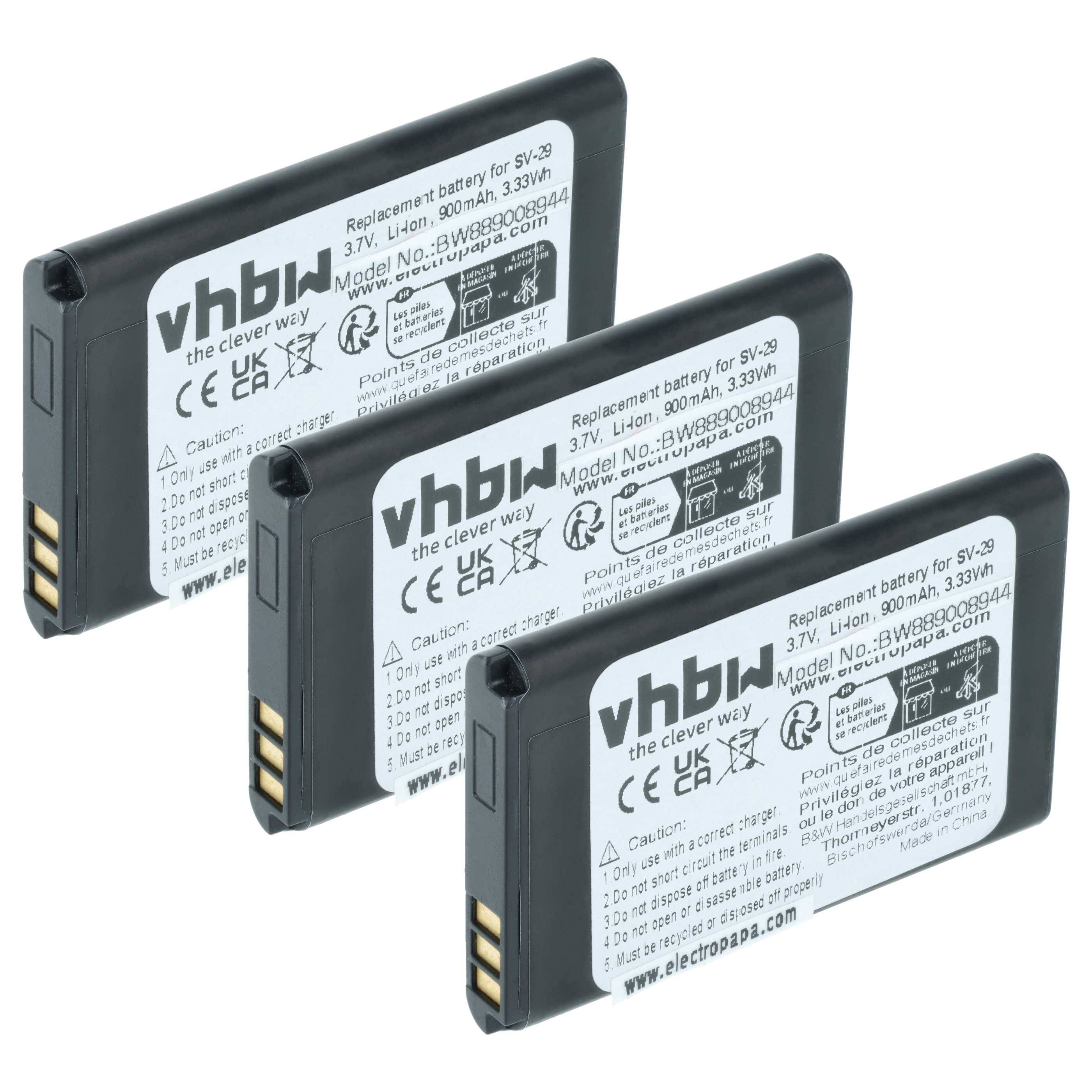vhbw 3x Akku kompatibel mit Manta TEL1713, TEL1800, MS1701, MS2401, MS2402, TEL1708, TEL1711 Handy Smartphone Telefon (900 mAh, 3,7 V, Li-Ion)