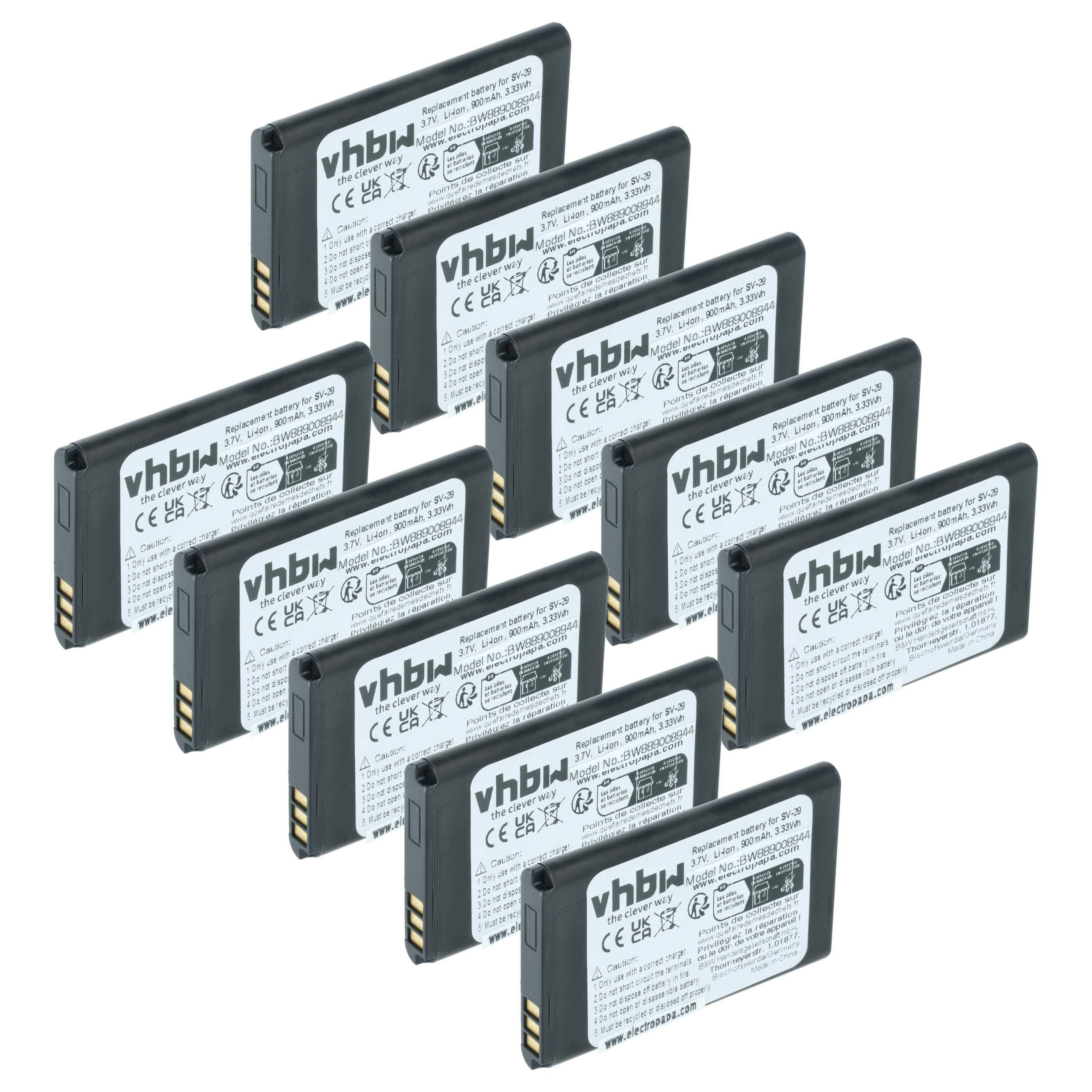 vhbw 10x Akku kompatibel mit Doro Primo 215, 405 Handy Smartphone Telefon (900 mAh, 3,7 V, Li-Ion)