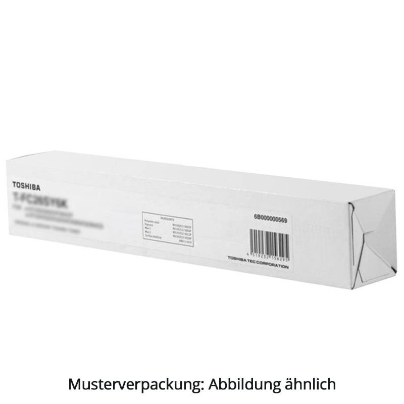 Weiße Toshiba-Markenverpackung in rechteckiger Form, die auf einfachem Hintergrund gezeigt wird, mit der Kennzeichnung „Musterverpackung: Abbildung ähnlich