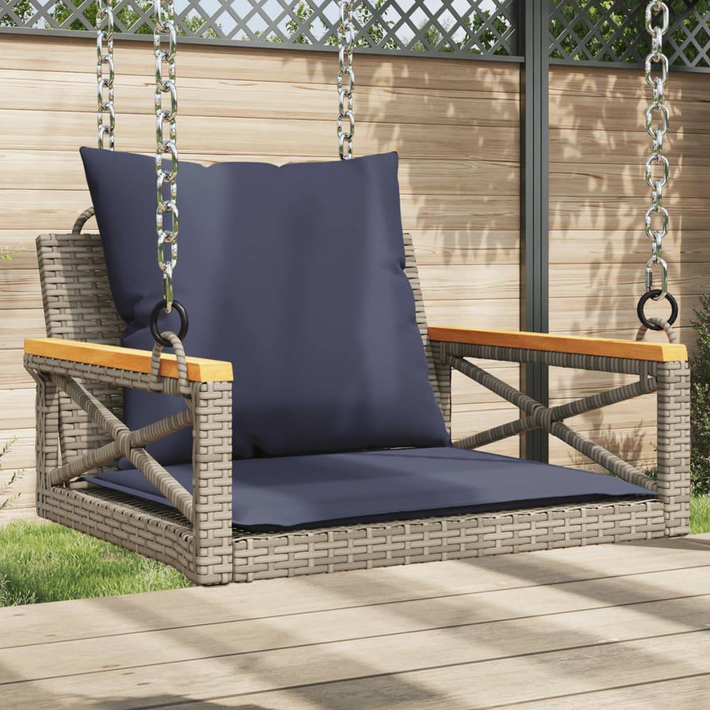 vidaXL Hängesessel mit Kissen Grau 63x62x40 cm Poly Rattan