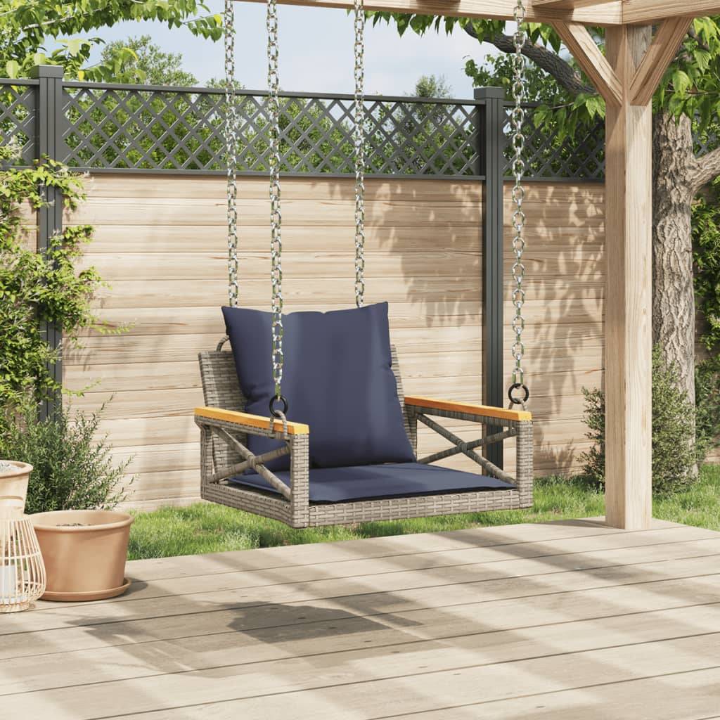 vidaXL Hängesessel mit Kissen Grau 63x62x40 cm Poly Rattan