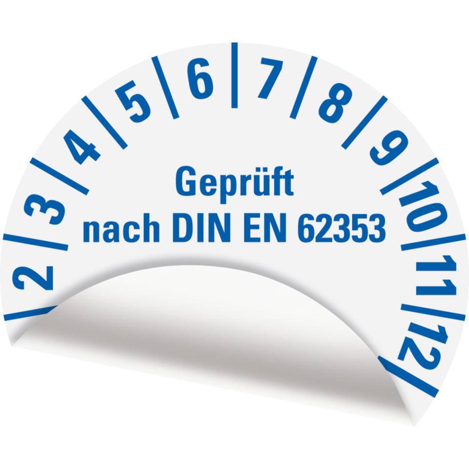 Prüfplakette geprüft nach DIN EN 62353 Nächste Prüfung 2031-2034, weiß, Folie, Ø 25mm, 21/Bogen