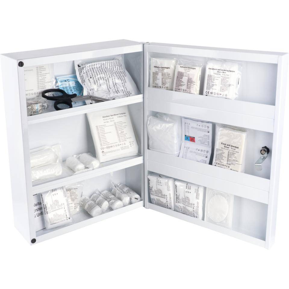 K.57 Verbandschrank, 1-türig, 4 Einlegeböden, weiß, Stahlblech, 350x450x150mm