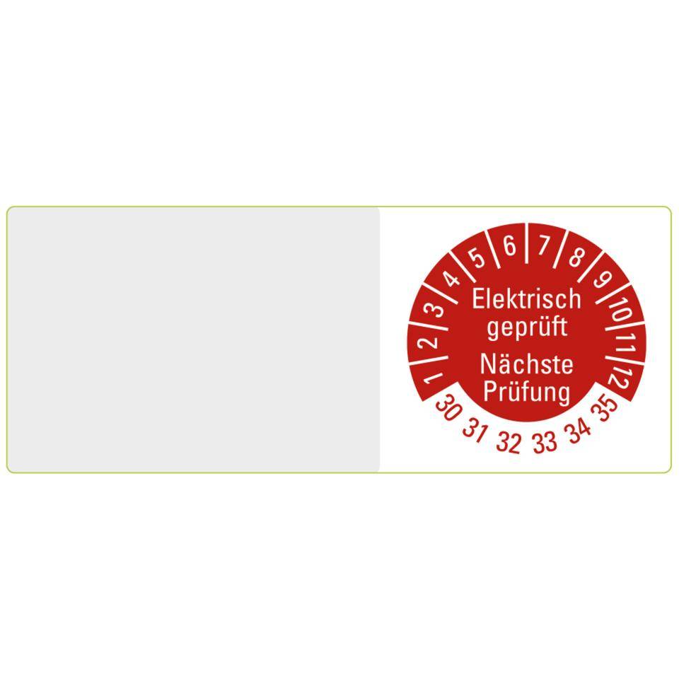 Kabelprüfplakette Nä.Prüftermin 30-35,rot,Folie,selbstklebend,50x20mm,10/Bogen
