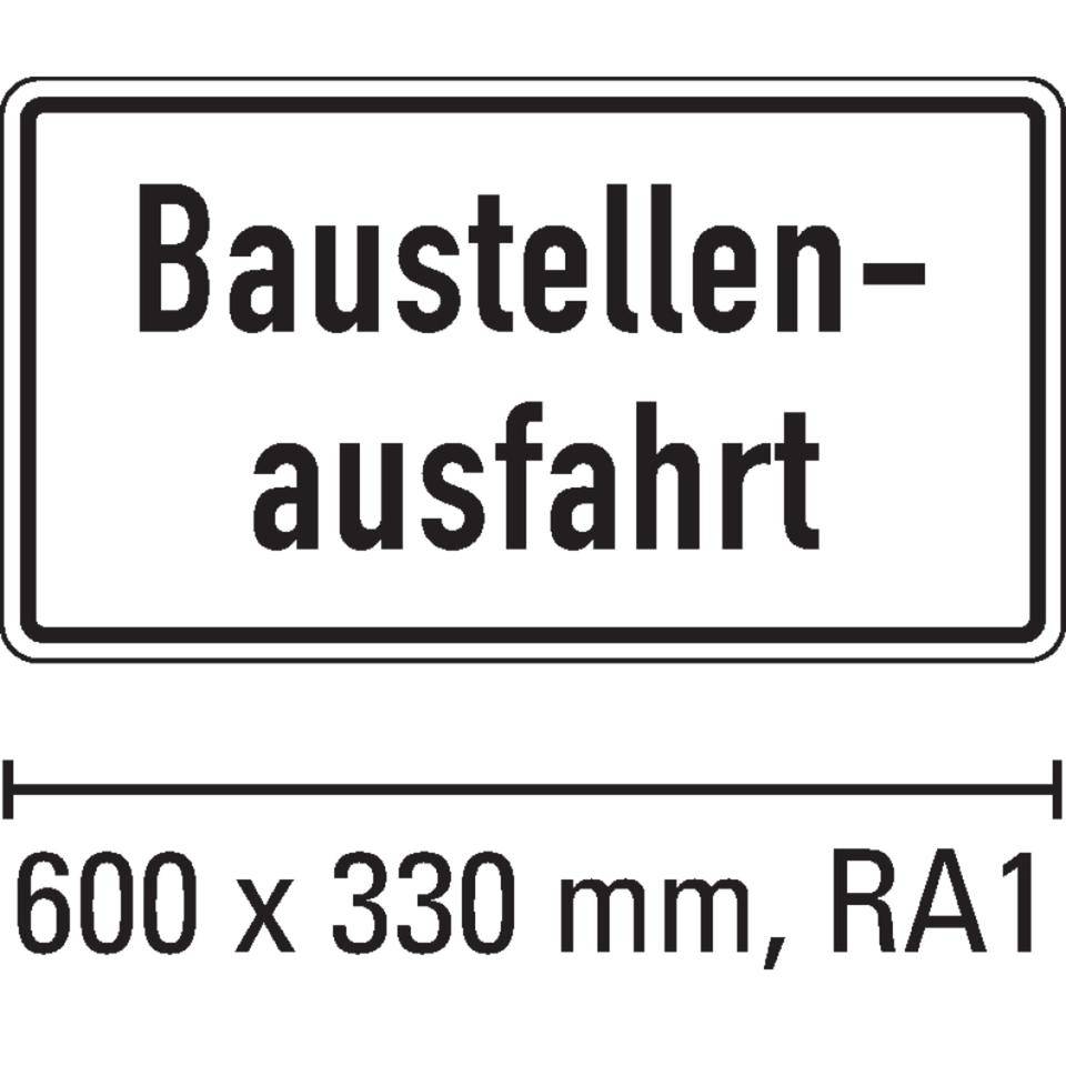 Verkehrskennzeichen Baustellenausfahrt, Verkehrszeichennummer 1007-33, Aluminium reflektierend RA1, 2mm, 600x330mm