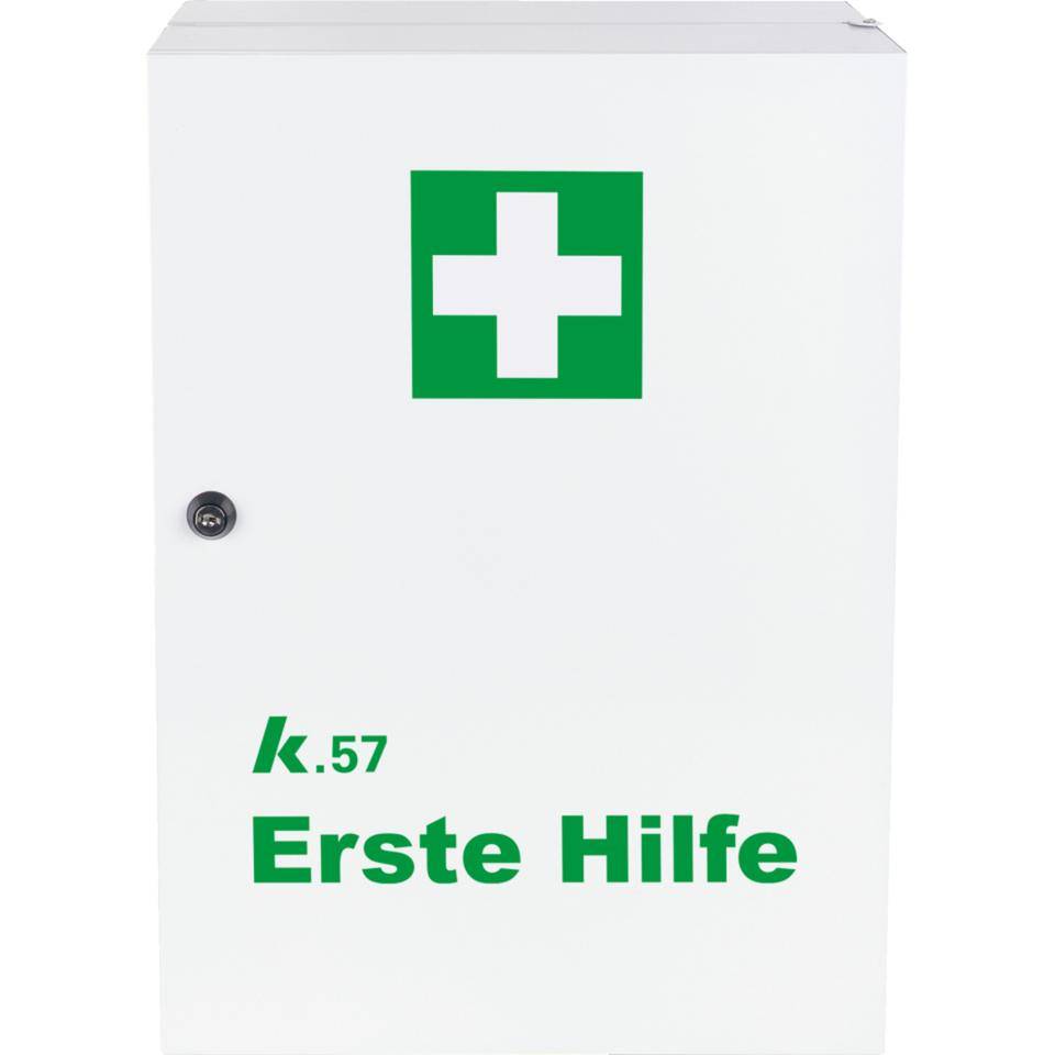 K.57 Verbandschrank, 1-türig, 3 Einlegeböden, weiß, Stahlblech, 320x450x190mm