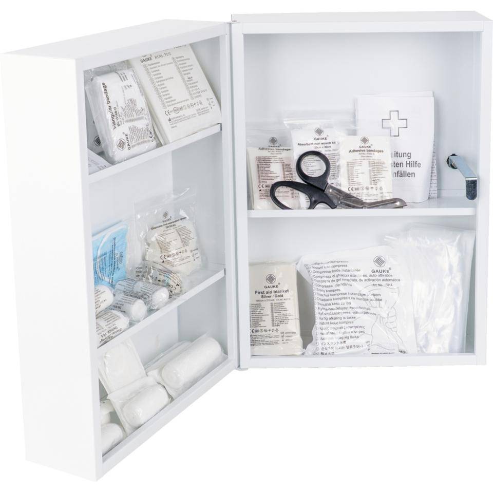 K.57 Verbandschrank, 1-türig, 3 Einlegeböden, weiß, Stahlblech, 320x450x190mm