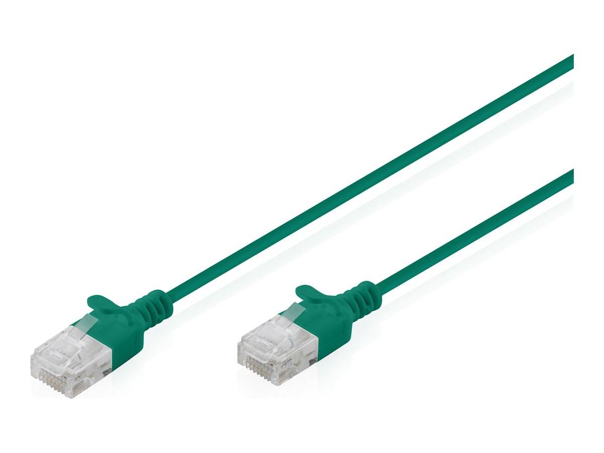 Zwei grüne Ethernet-Kabelverbinder mit durchsichtigen RJ45-Steckern auf weißem Hintergrund.