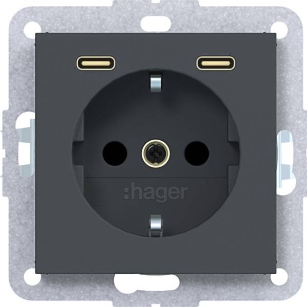 Hager Stkd SCHUKO USB-C 2f 20W WAS4055AT