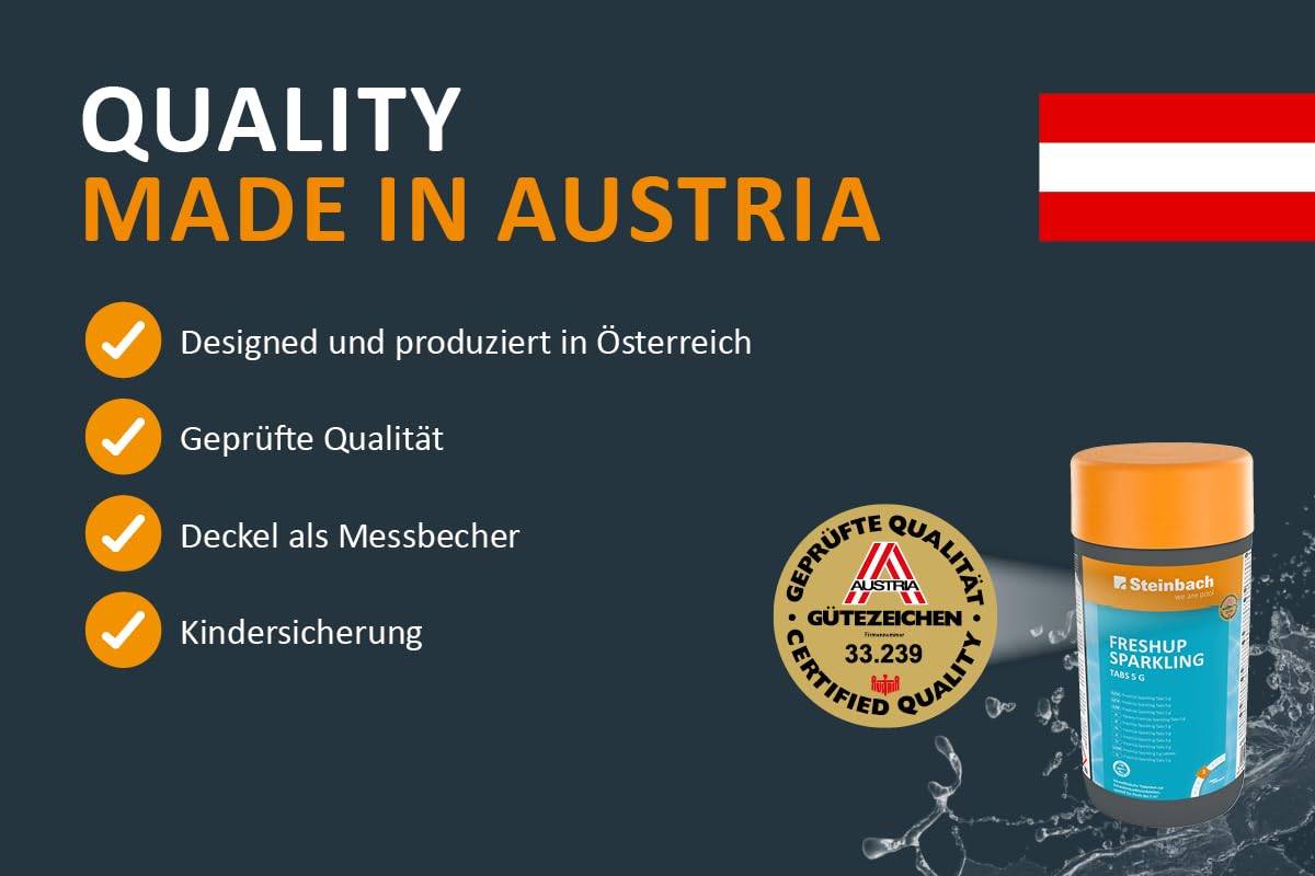 Steinbach Poolpflege FreshUp Sparkling Tabs 5g - 0757001TV08-8X 1 kg - Schnelllösliche Chlortabletten für Pools bis 5m³ - Gegen Algen, Pilze & Trü