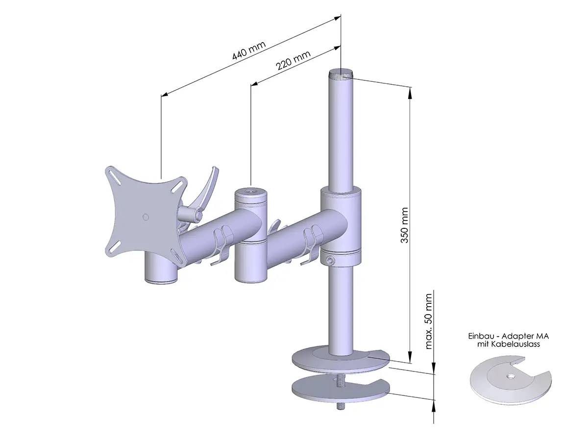 Flex-System Monitorhalterung für 1 Monitor Einbauadapter mit Kabelauslass (MA) 1er - 17''-24''