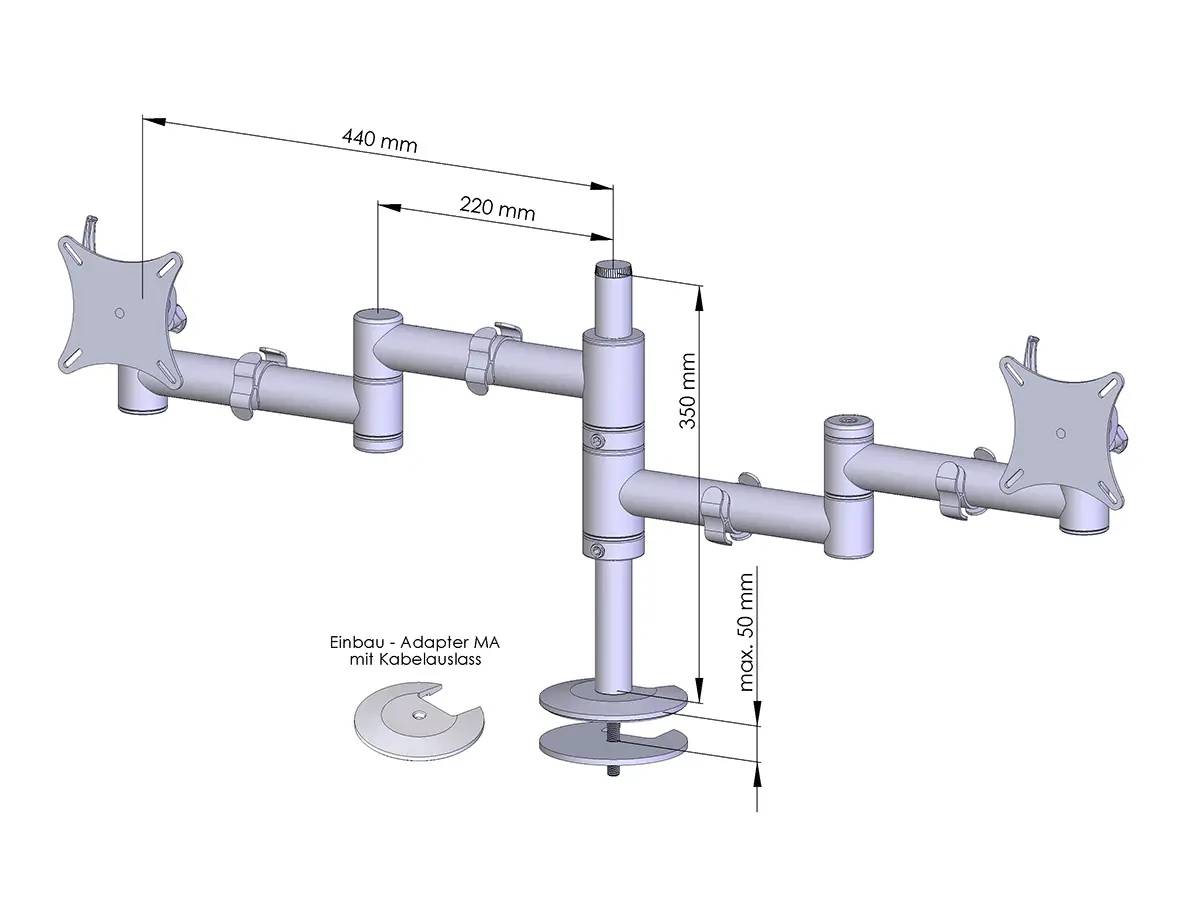 Flex-System Monitorhalterung für 2 Monitore Einbauadapter mit Kabelauslass (MA) 2er - 17''-24'' Kopie