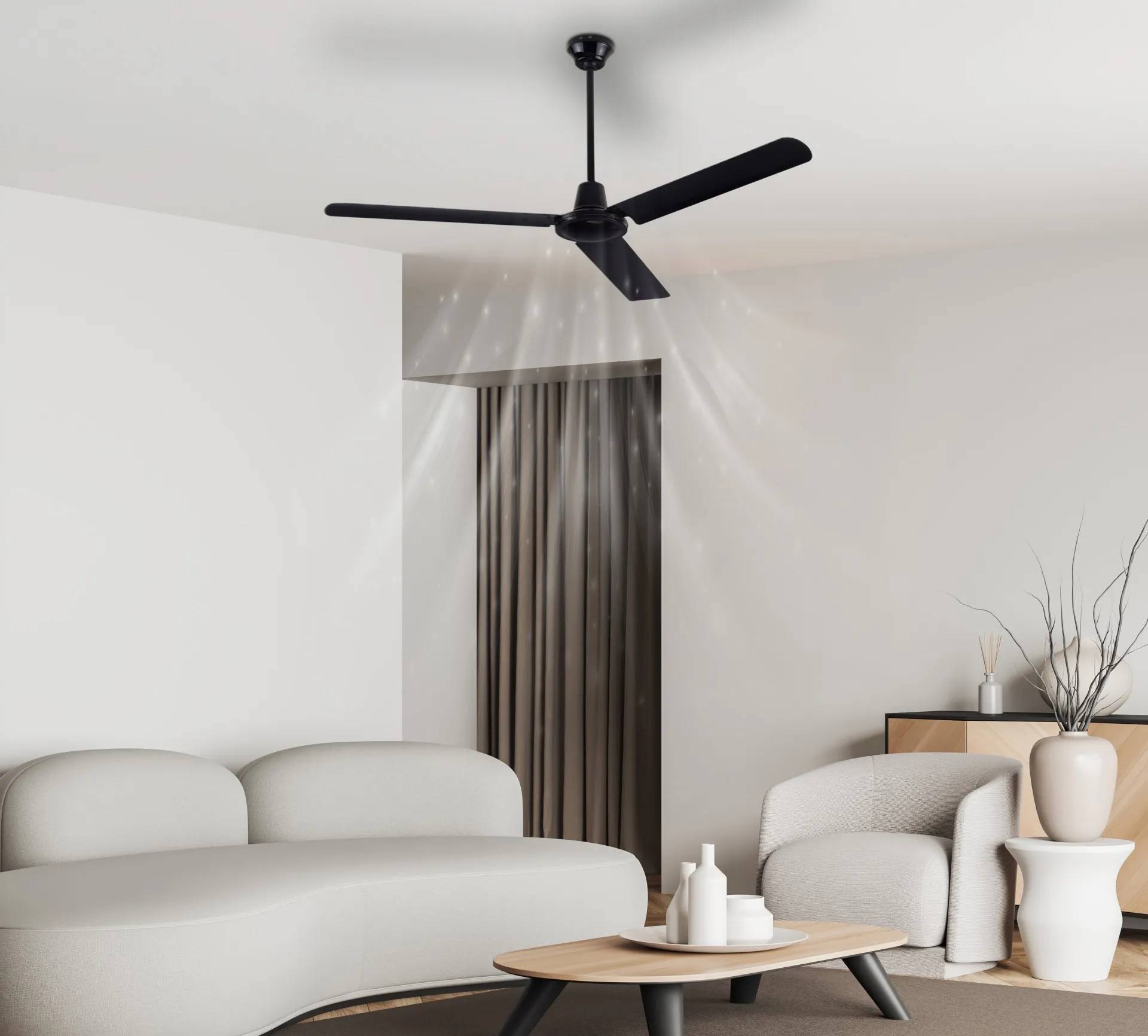 Deckenventilator Ferro Schwarz mit Wandregler 142 cm