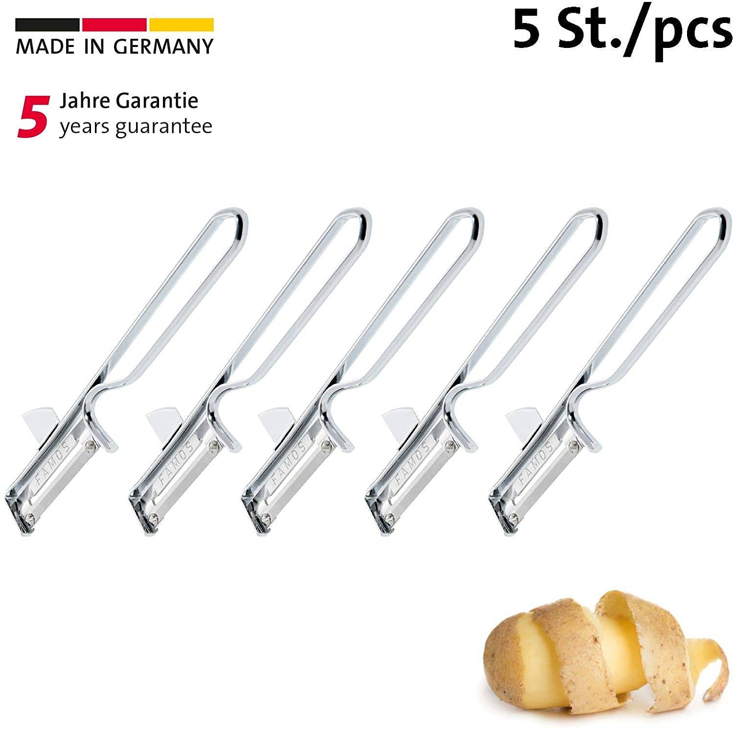 Westmark Universal-Sparschäler/Pendelschäler mit geschärftem Ausstecher, Profi-Großpackung, 5 Stück, 15,5 x 3,5 cm, Edelstahlklinge, Famos, Metal