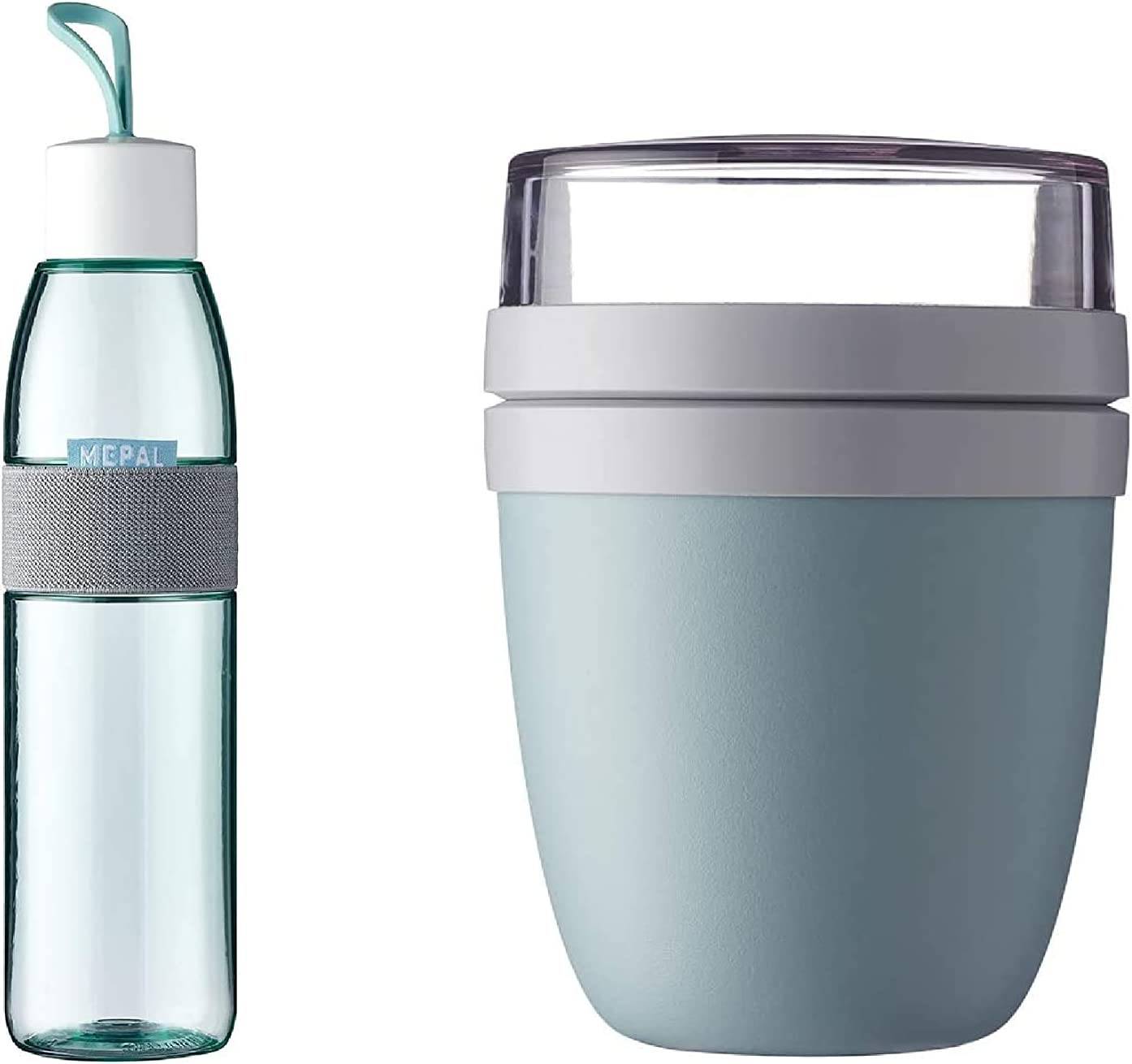Mepal 2-tlg Lunch to go Set Trinkflasche mit Lunchpot Ellipse Nordic Green – je 700 ml Inhalt. – auch für kohlensäurehaltige Getränke – bruch