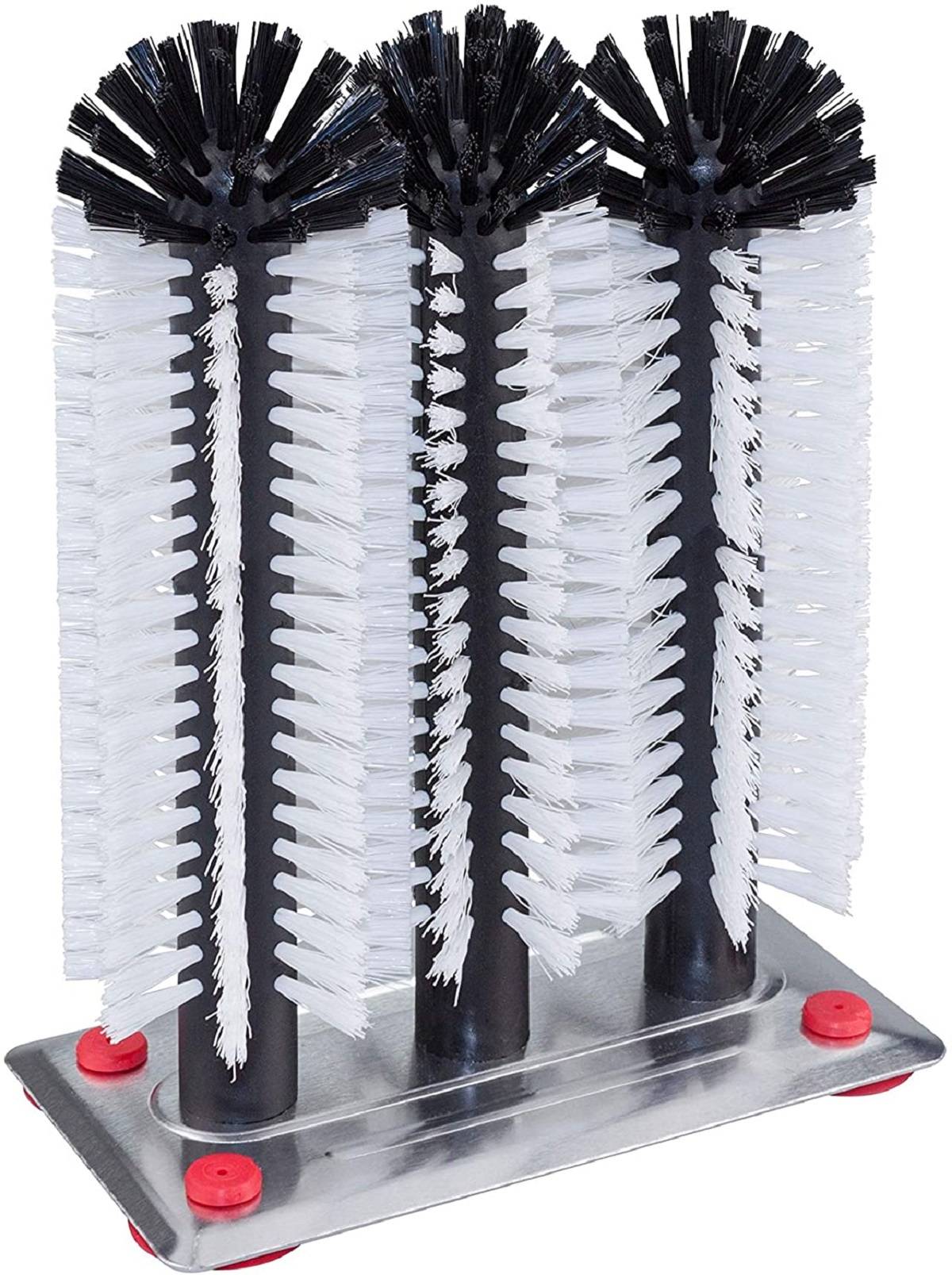 BÜMAG eG Profi Gläserspülbürste mit 3 Säulen (18/24/18 cm) - mit großer Aluminium-Saugplatte - Gläserbürste - Spülbürste für Gläser