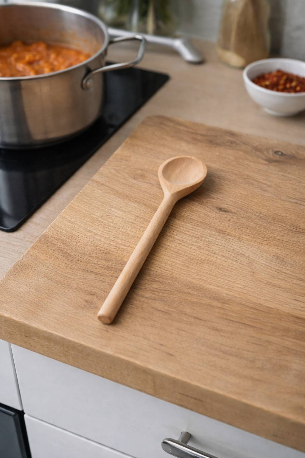 Neustanlo Holz Kochlöffel 21 cm | Rührlöffel aus naturbelassenem Holz | Ø 3,5 cm Laffe | lebensmittelecht & hitzebeständig | schonend für Antiha