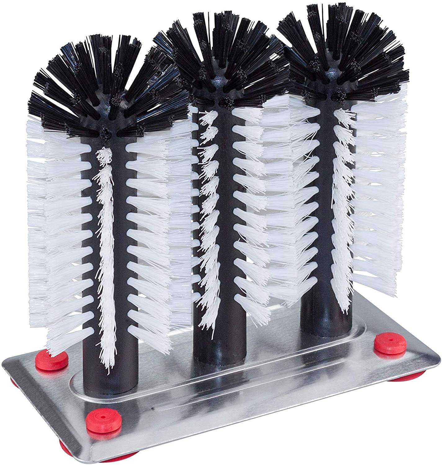 BÜMAG eG Profi Gläserspülbürste mit 3 Säulen (18/18/18 cm) - mit großer Aluminium-Saugplatte - Gläserbürste - Spülbürste für Gläser
