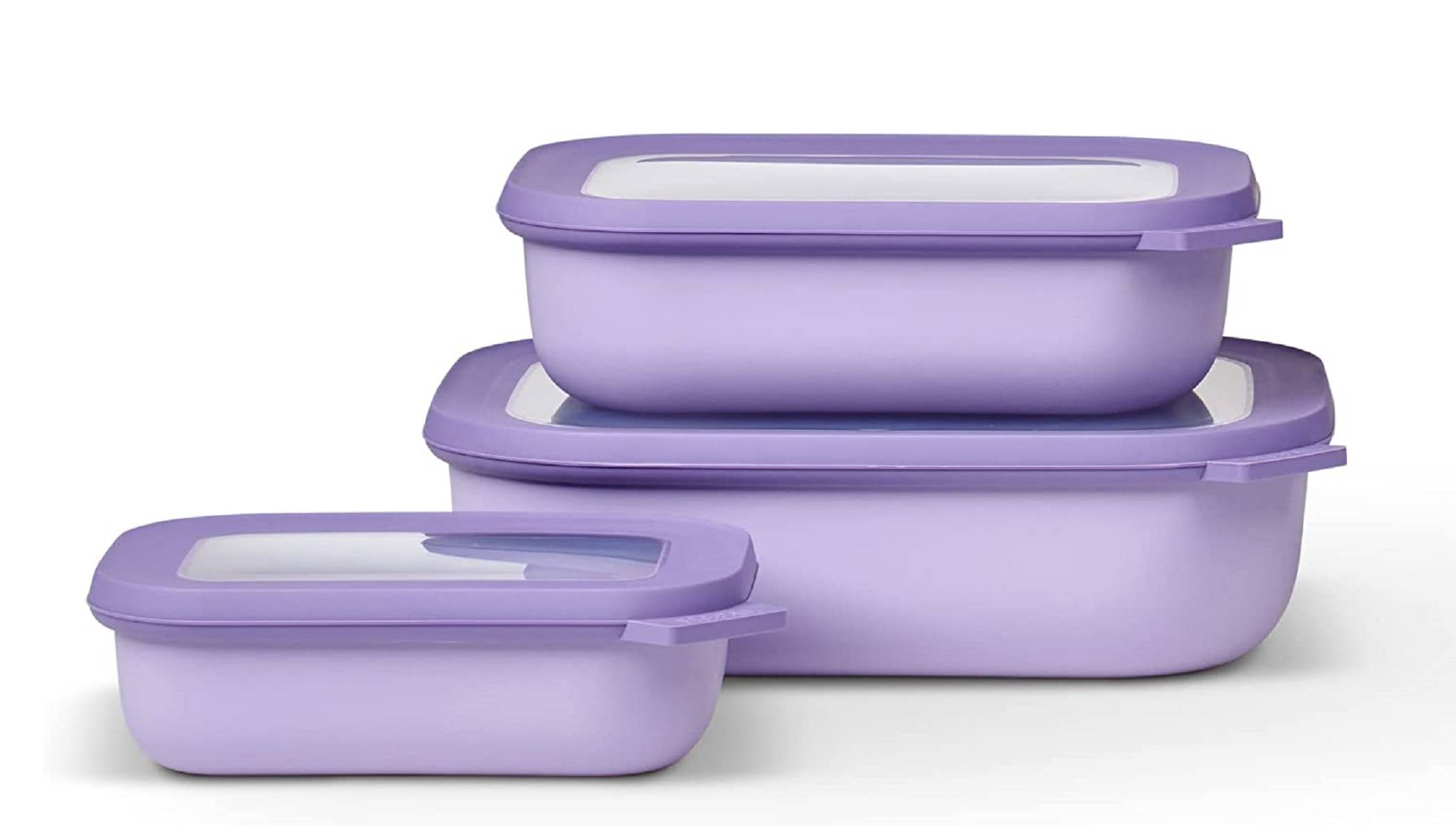 Mepal - Cirqula Multischüssel Set 3–teilig rechteckig Nordic lilac – 500, 1000, 2000 ml – Verwendbar als Vorratdose, Kühlschrankdose, Gefrierd