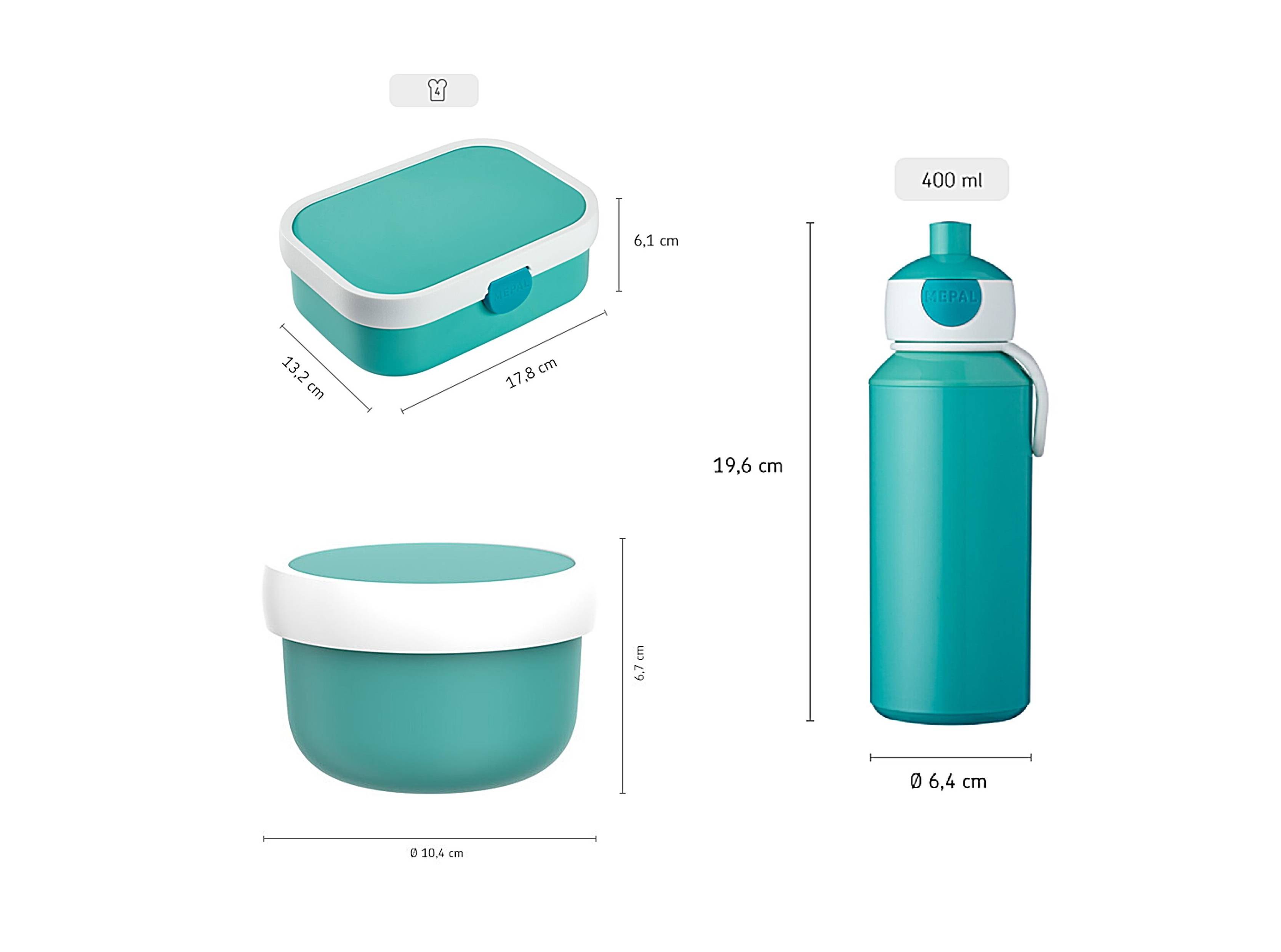 Mepal | Campus Lunchset | Fruchtbox, Bentobox & Trinkflasche | Spülmaschinenfest & BPA-frei | 300, 400 & 750 ml | Mit Fächern, Gabel & Clip-Verschlu