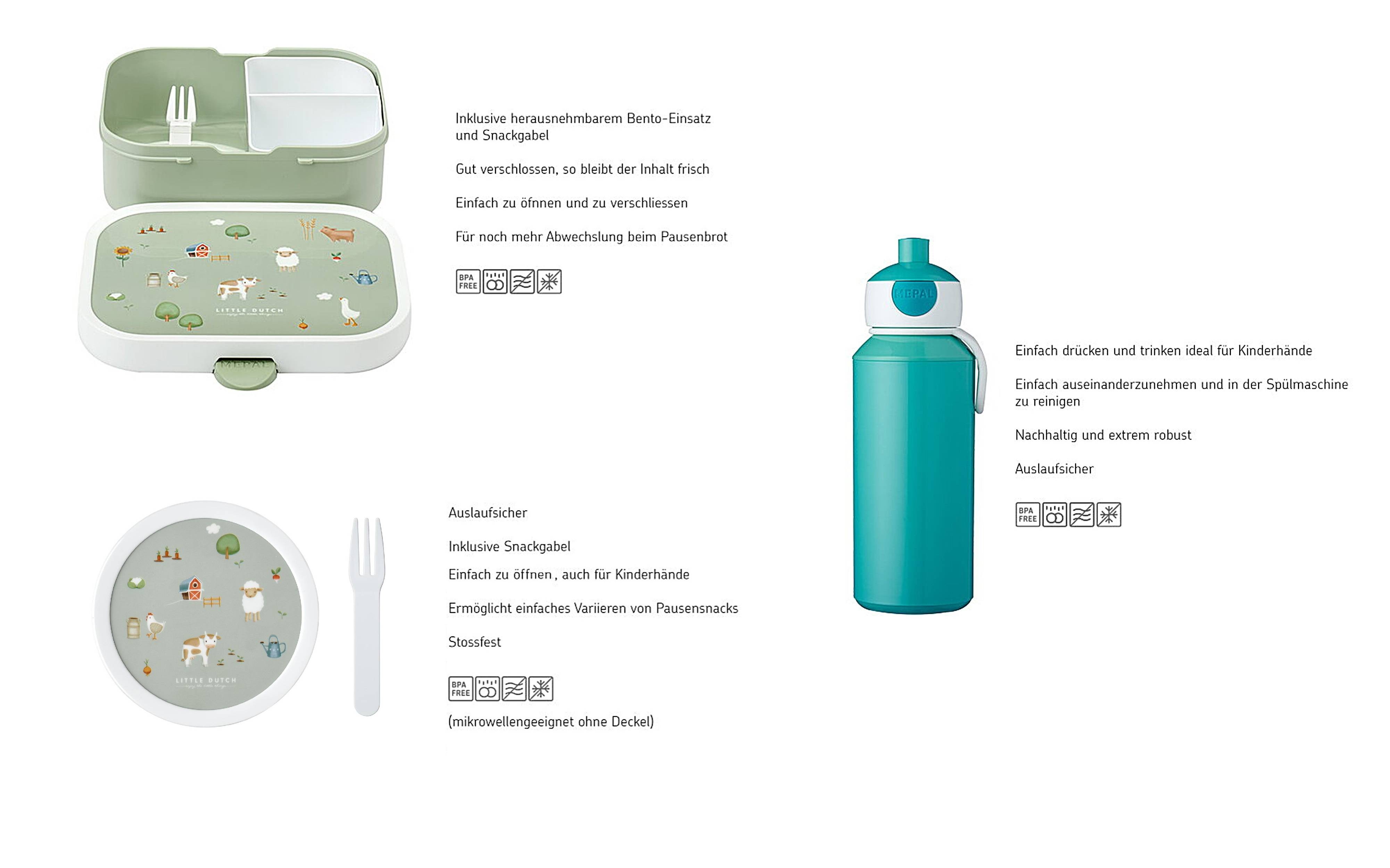 Mepal | Campus Lunchset | Fruchtbox, Bentobox & Trinkflasche | Spülmaschinenfest & BPA-frei | 300, 400 & 750 ml | Mit Fächern, Gabel & Clip-Verschlu