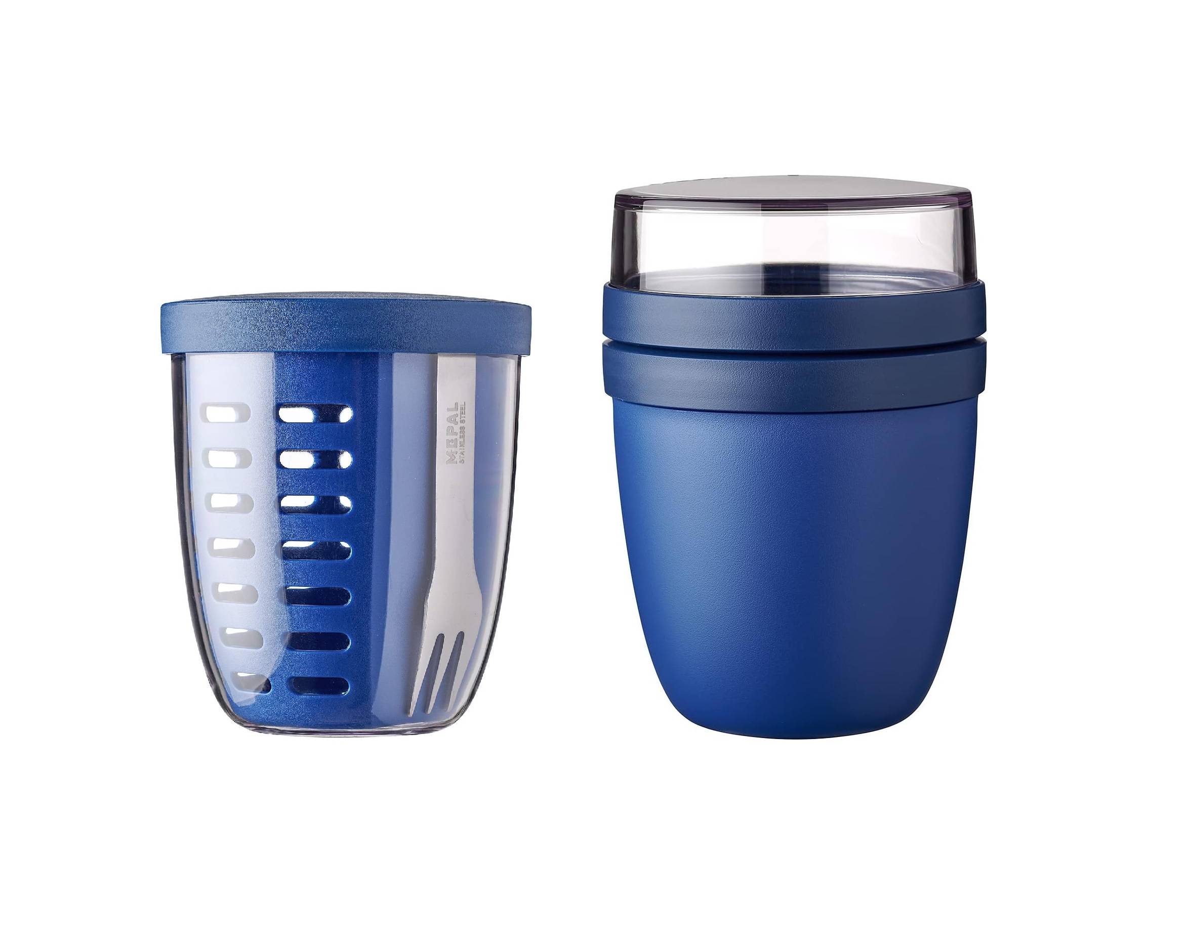 Mepal | Fruitpot Ellipse | praktischer Begleiter für unterwegs | mit Abtropfsieb und Gabel | spülmaschinenfest | Vivid Blue