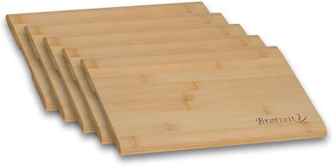 Kesper 58410 | 5er Set Brotzeitbrett 32 x 21 cm Bambus extra groß mit Einbrand Brotzeit Essbrett Schneidbrett Frühstücksbrettchen