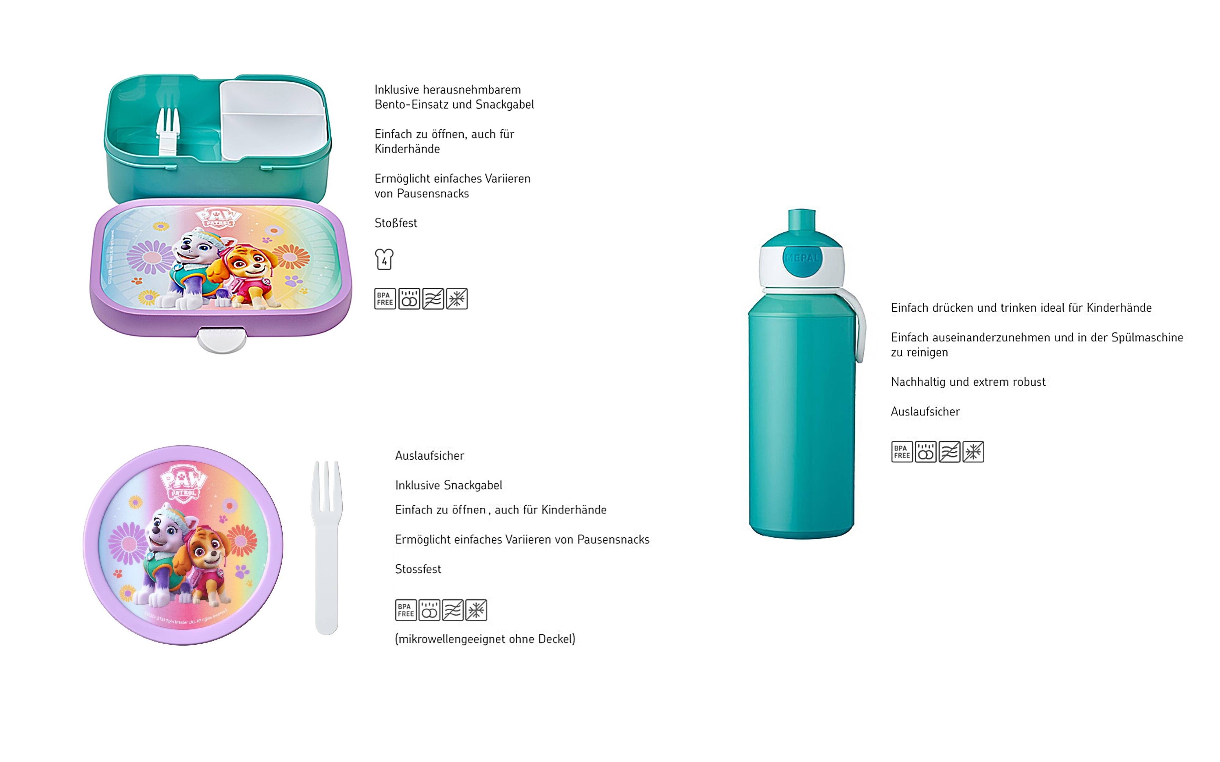 Mepal | Campus Lunchset | Fruchtbox, Bentobox & Trinkflasche | Spülmaschinenfest & BPA-frei | 300, 400 & 750 ml | Mit Fächern, Gabel & Clip-Verschlu