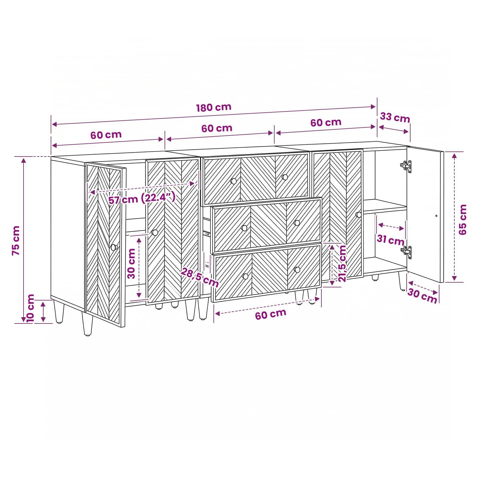 vidaXL Stauraumschränke 3 pcs Braun 60 x 33,5 x 75 cm Massivholz Mango