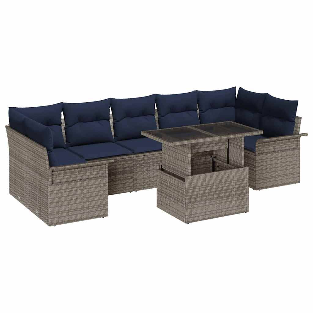 vidaXL Gartensofa-set mit Kissen mit Speicher 8 pcs Grau Poly Rattan