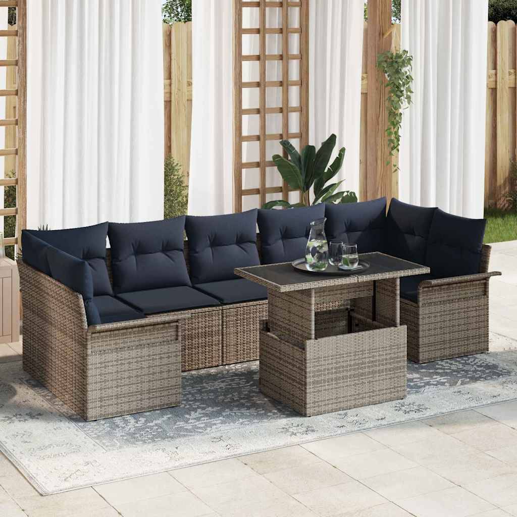 vidaXL Gartensofa-set mit Kissen mit Speicher 8 pcs Grau Poly Rattan