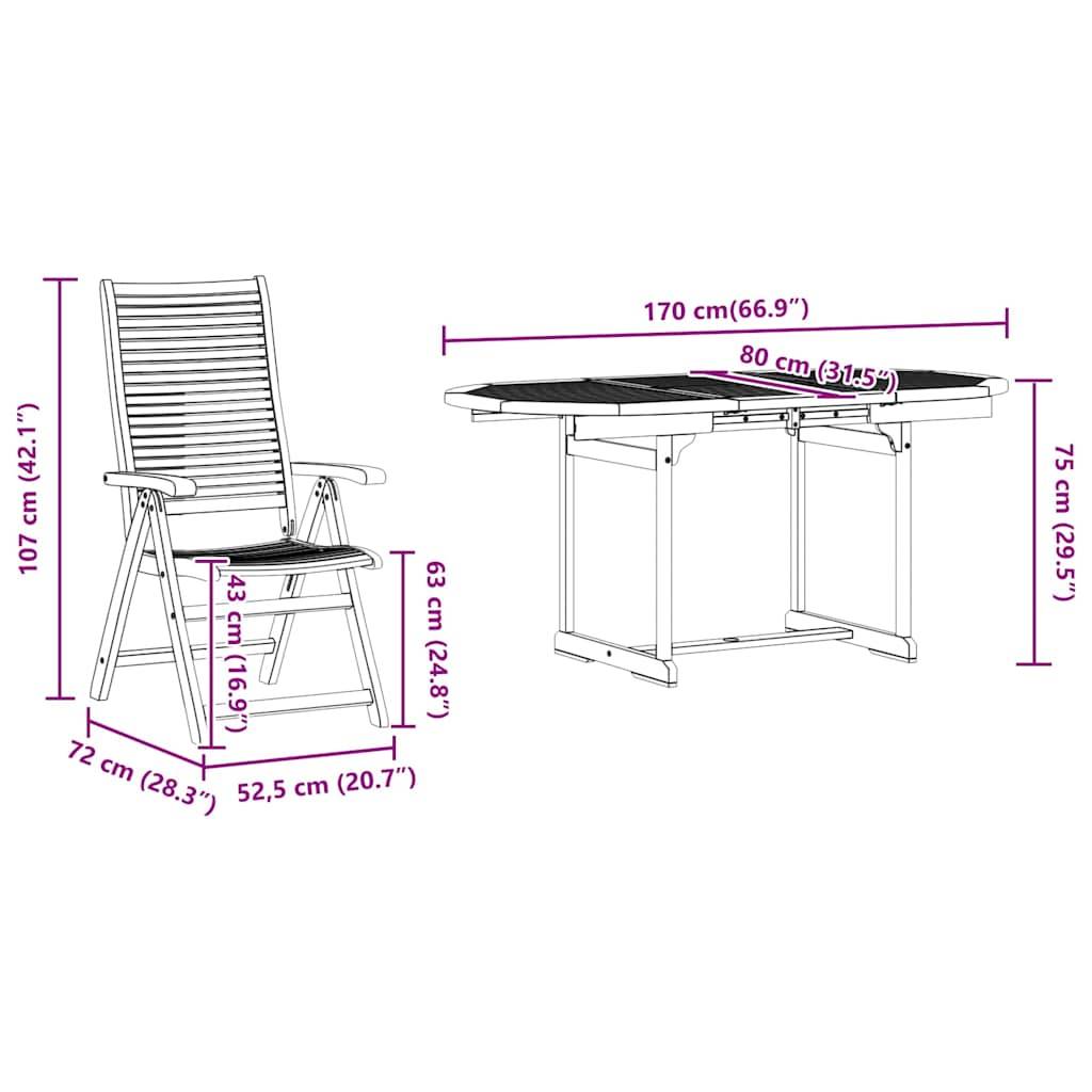 vidaXL Garten Essgruppe 7 pcs Braun Massivholz Akazie