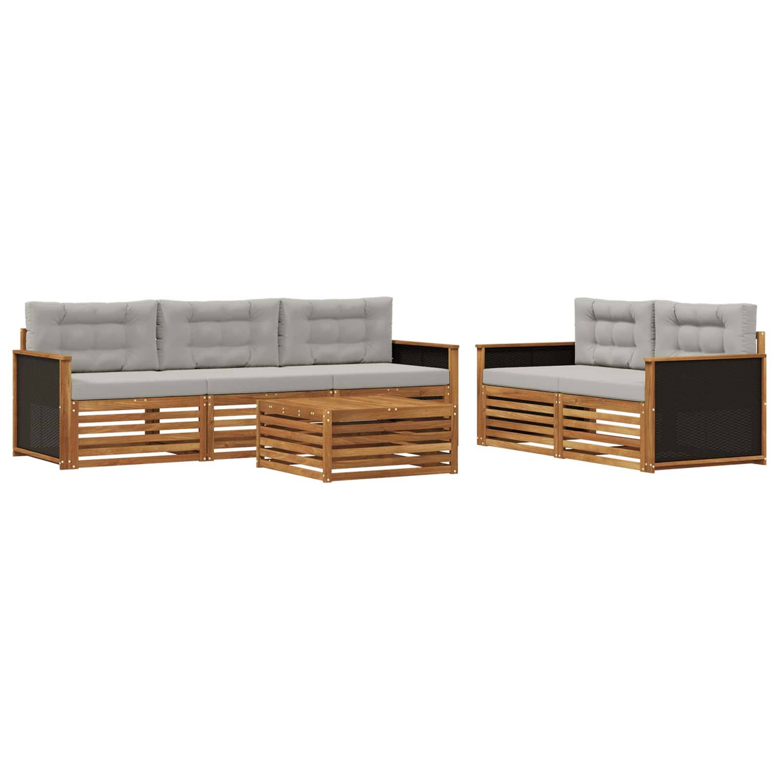 vidaXL Outdoor-Sofagarnitur 6 pcs Natürlich und Hellgrau