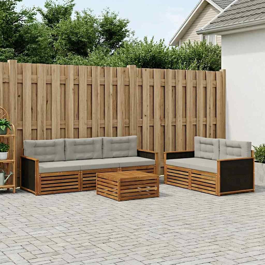 vidaXL Outdoor-Sofagarnitur 6 pcs Natürlich und Hellgrau