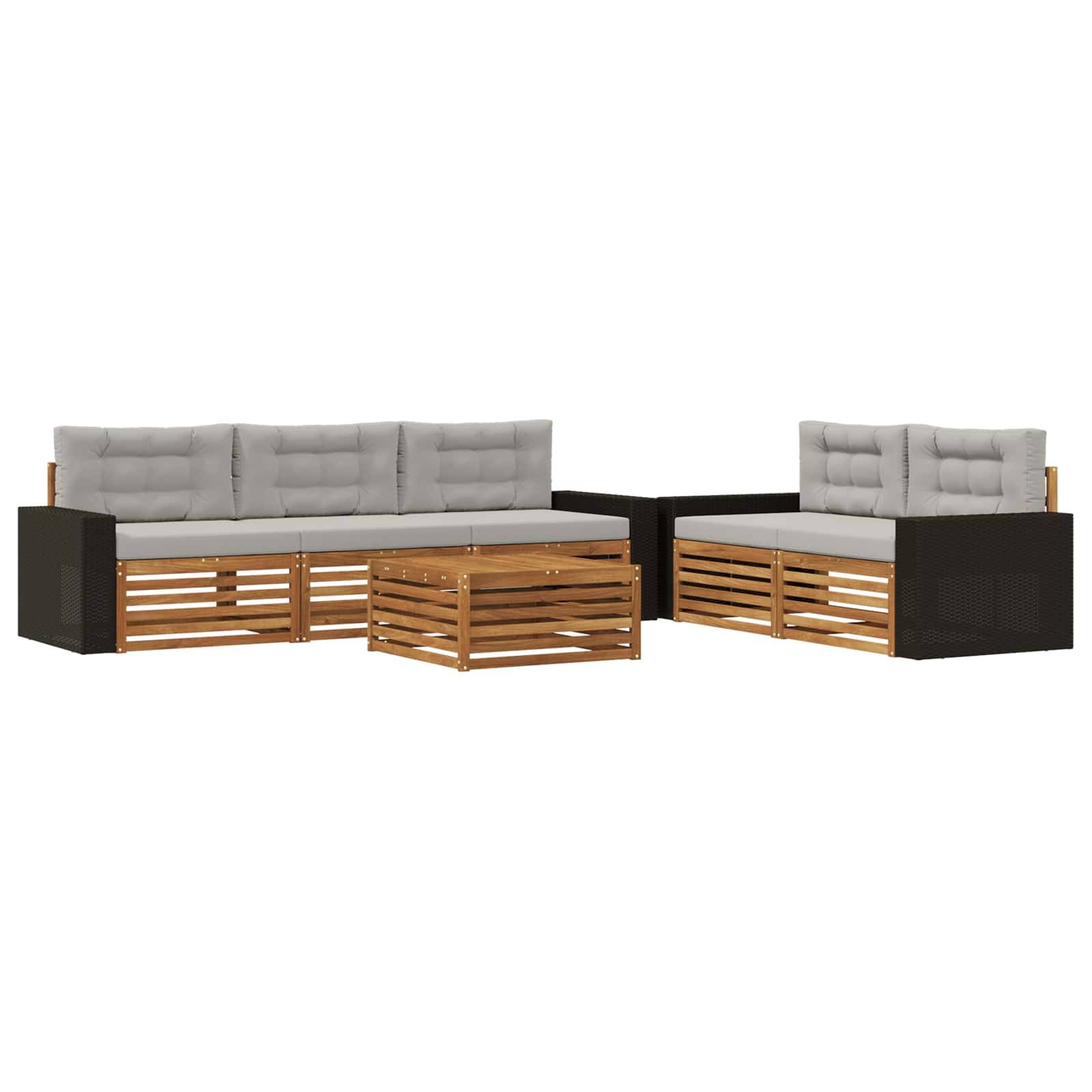 vidaXL Outdoor-Sofagarnitur 6 pcs Natürlich und Hellgrau