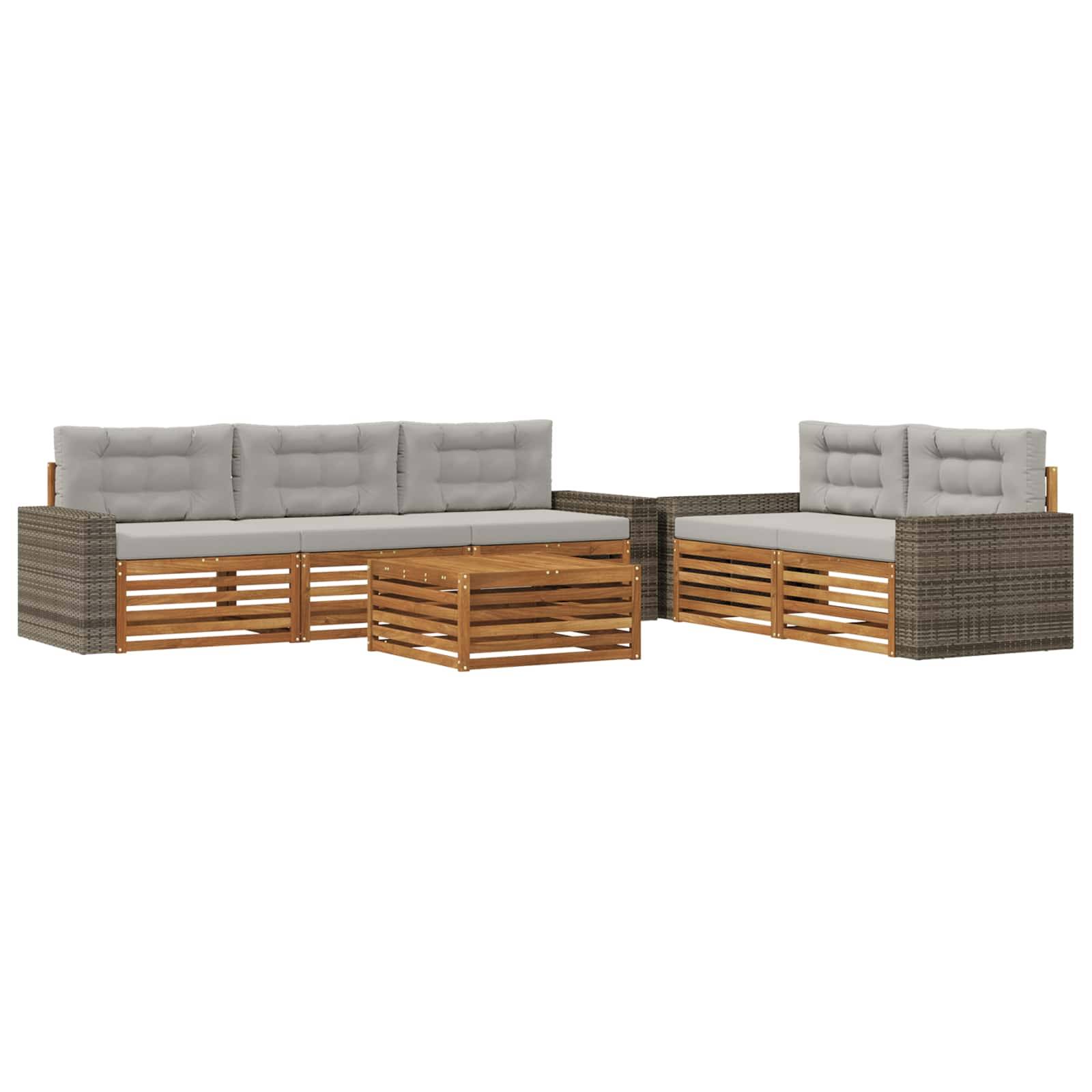 vidaXL Outdoor-Sofagarnitur 6 pcs Natürlich und Hellgrau