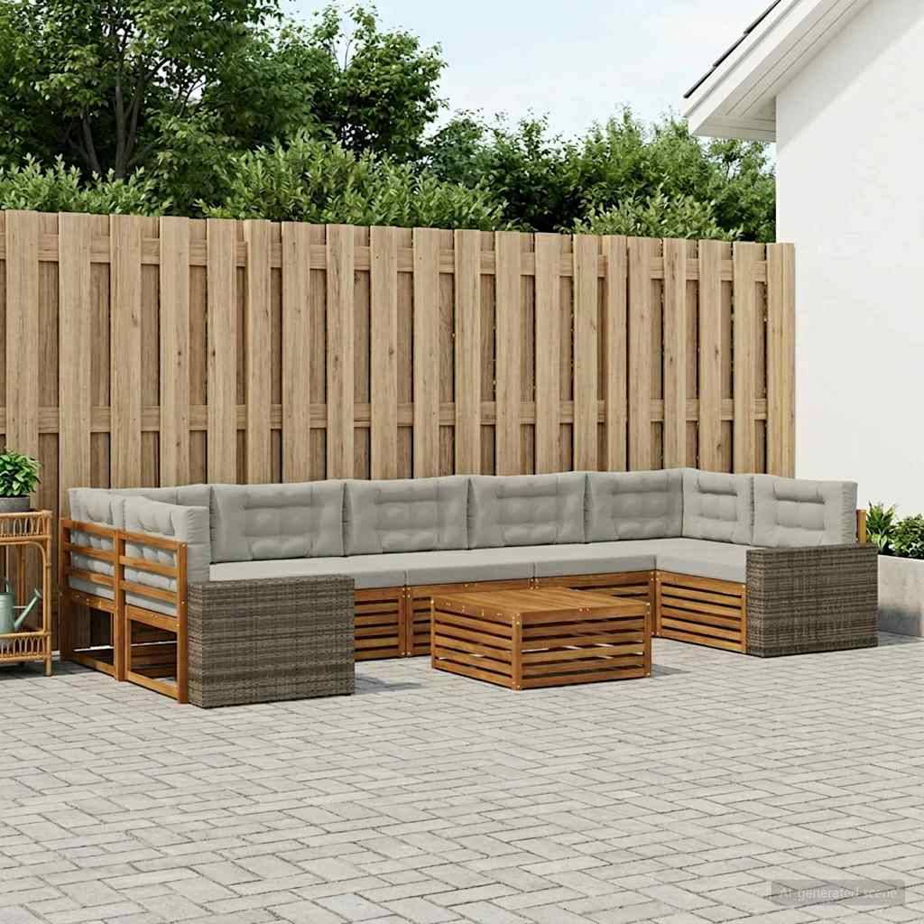 vidaXL Outdoor-Sofagarnitur 8 pcs Natürlich und Hellgrau