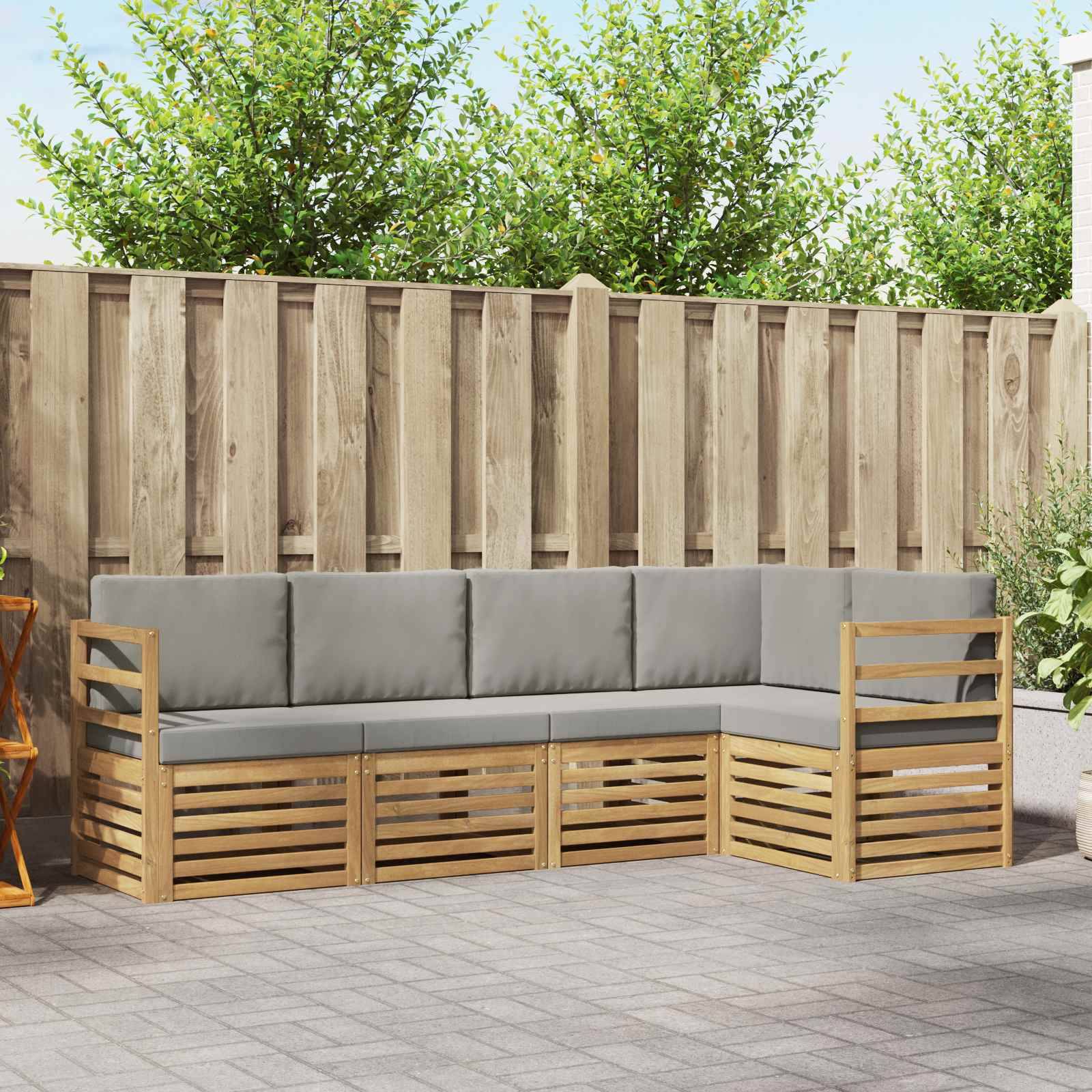 vidaXL Outdoor-Sofagarnitur 5 pcs Weiß und Hellgrau