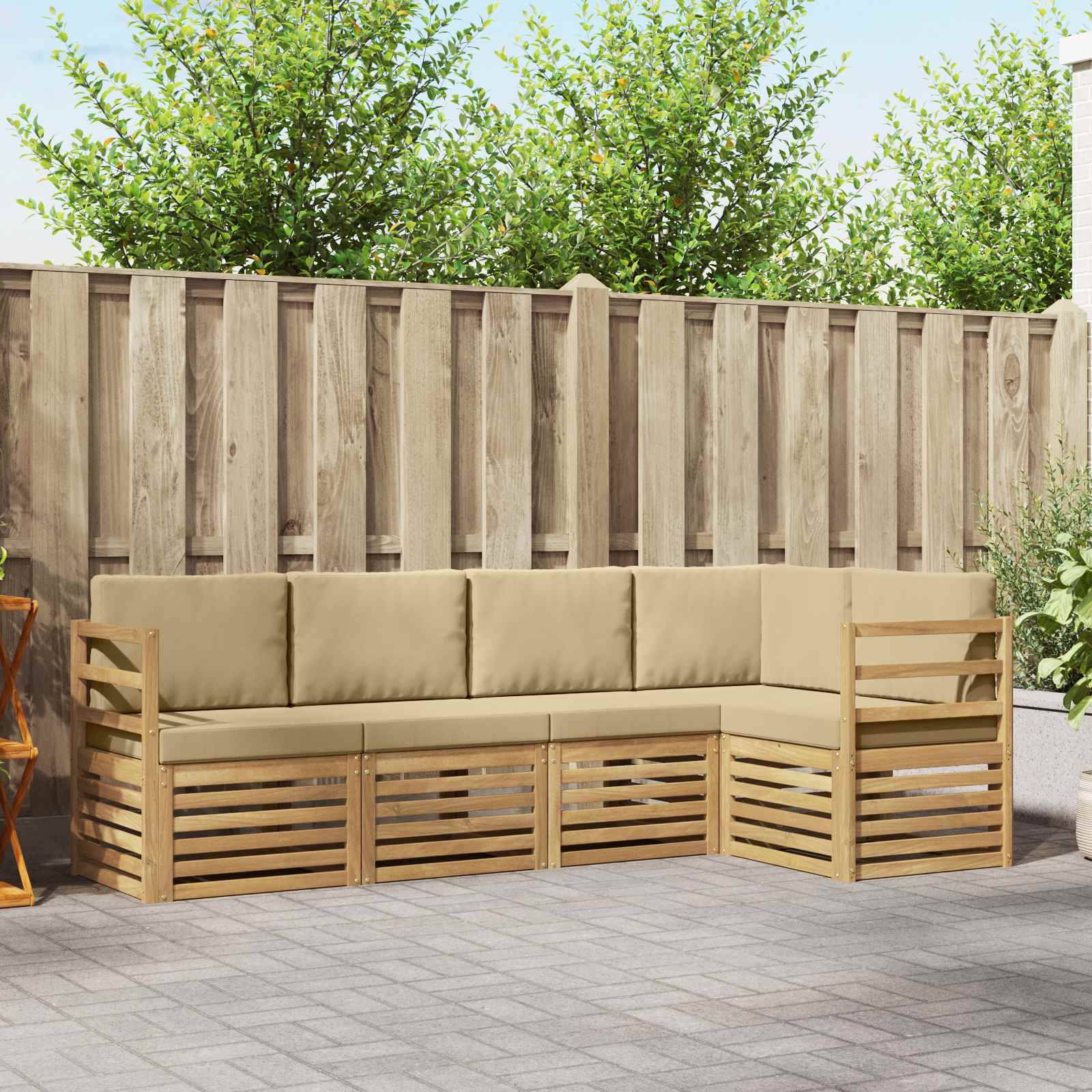 vidaXL Outdoor-Sofagarnitur 5 pcs Weiß und Beige 245 x 126,5 x 73 cm