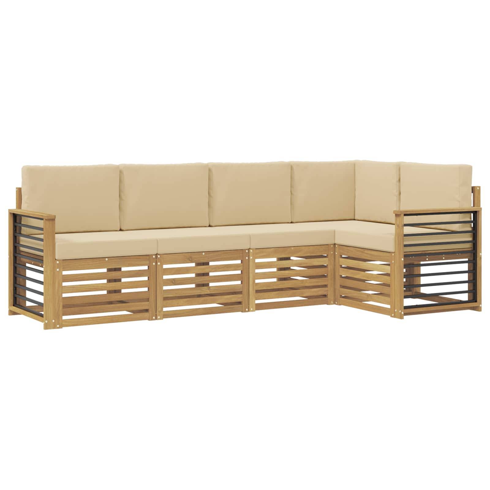 vidaXL Outdoor-Sofagarnitur 5 pcs Weiß und Beige 247 x 128,5 x 73 cm
