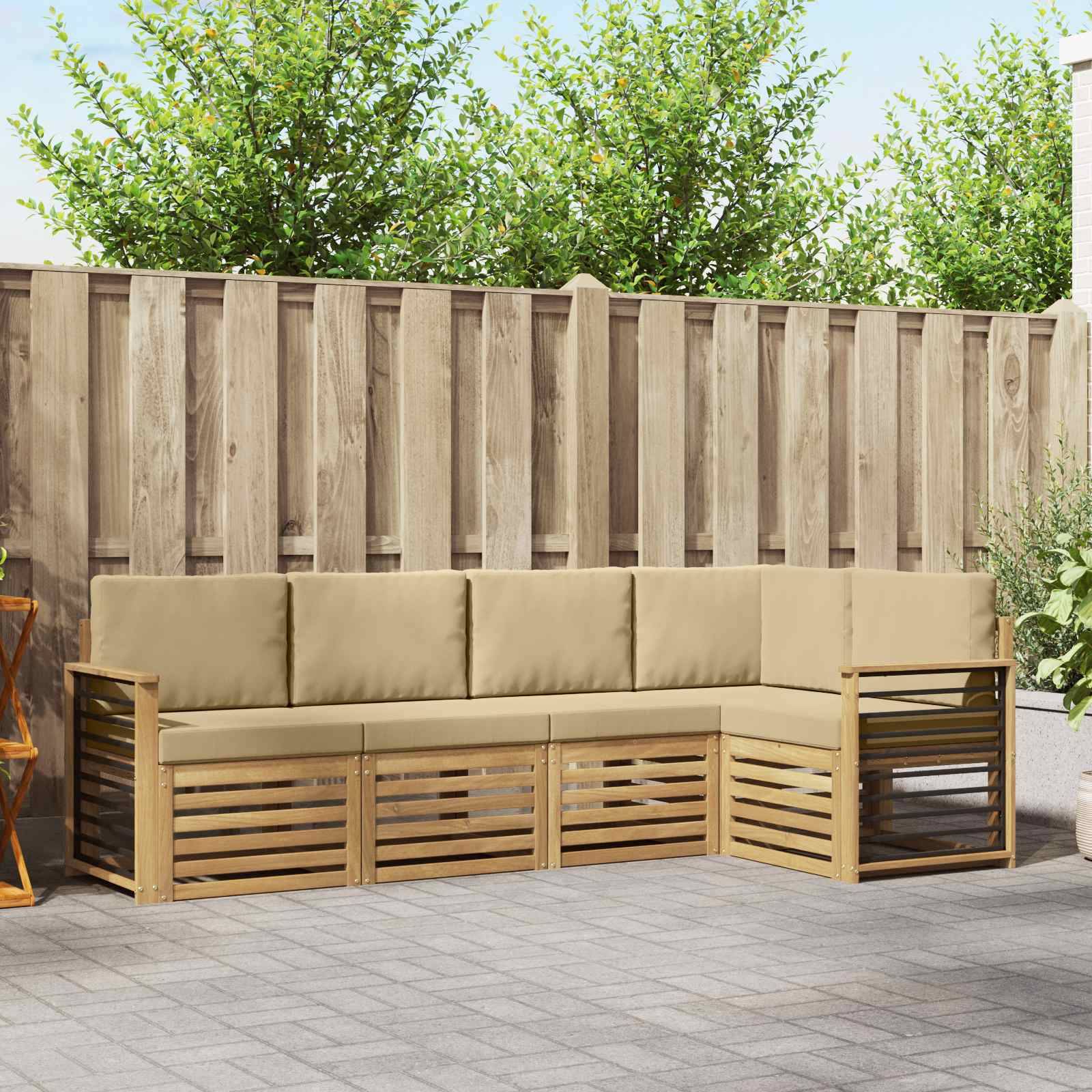 vidaXL Outdoor-Sofagarnitur 5 pcs Weiß und Beige 247 x 128,5 x 73 cm