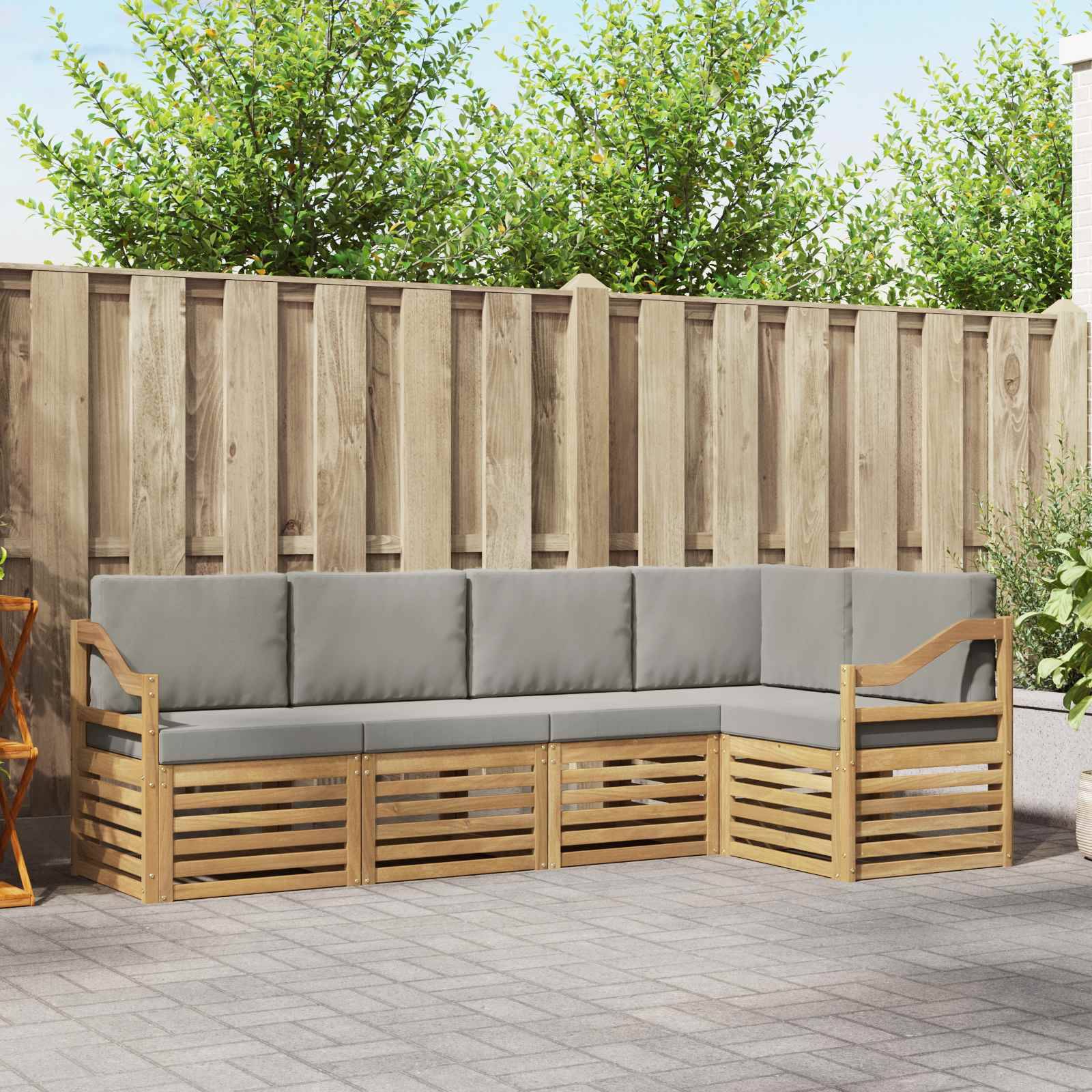 vidaXL Outdoor-Sofagarnitur 5 pcs Weiß und Hellgrau