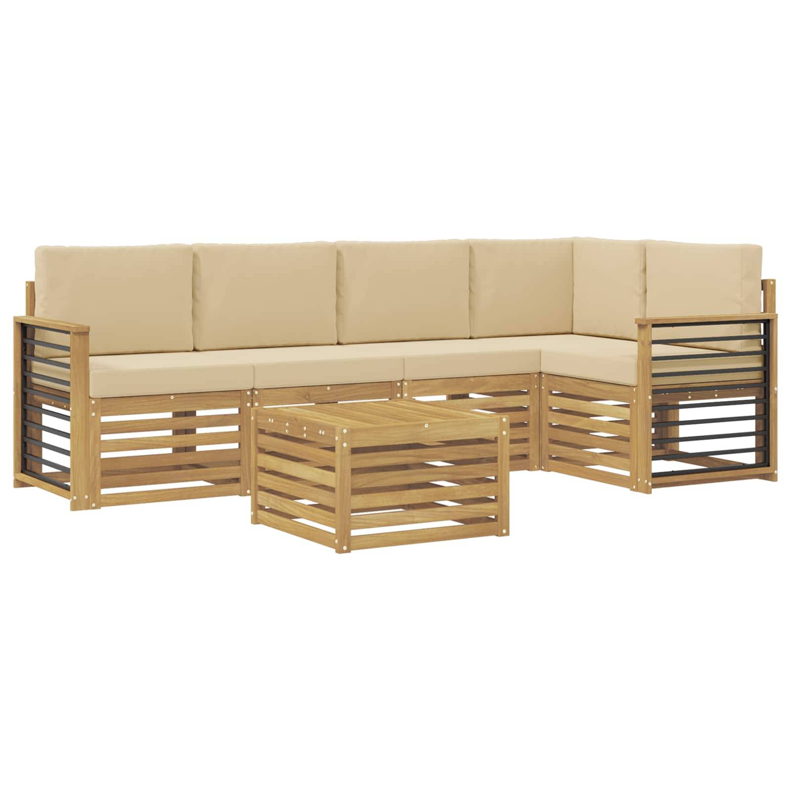 vidaXL Outdoor-Sofagarnitur 6 pcs Weiß und Beige 59 x 59 x 37 cm
