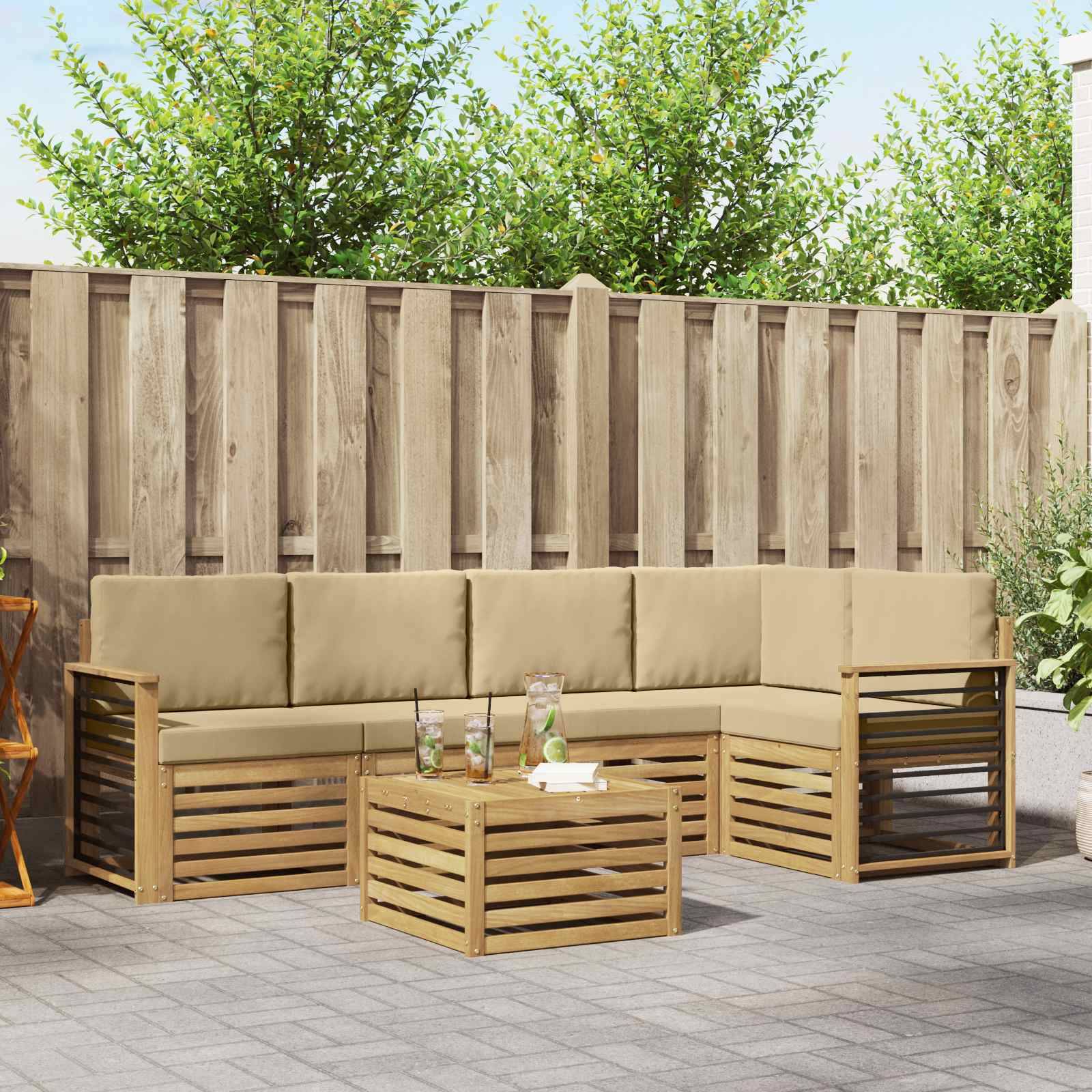 vidaXL Outdoor-Sofagarnitur 6 pcs Weiß und Beige 59 x 59 x 37 cm