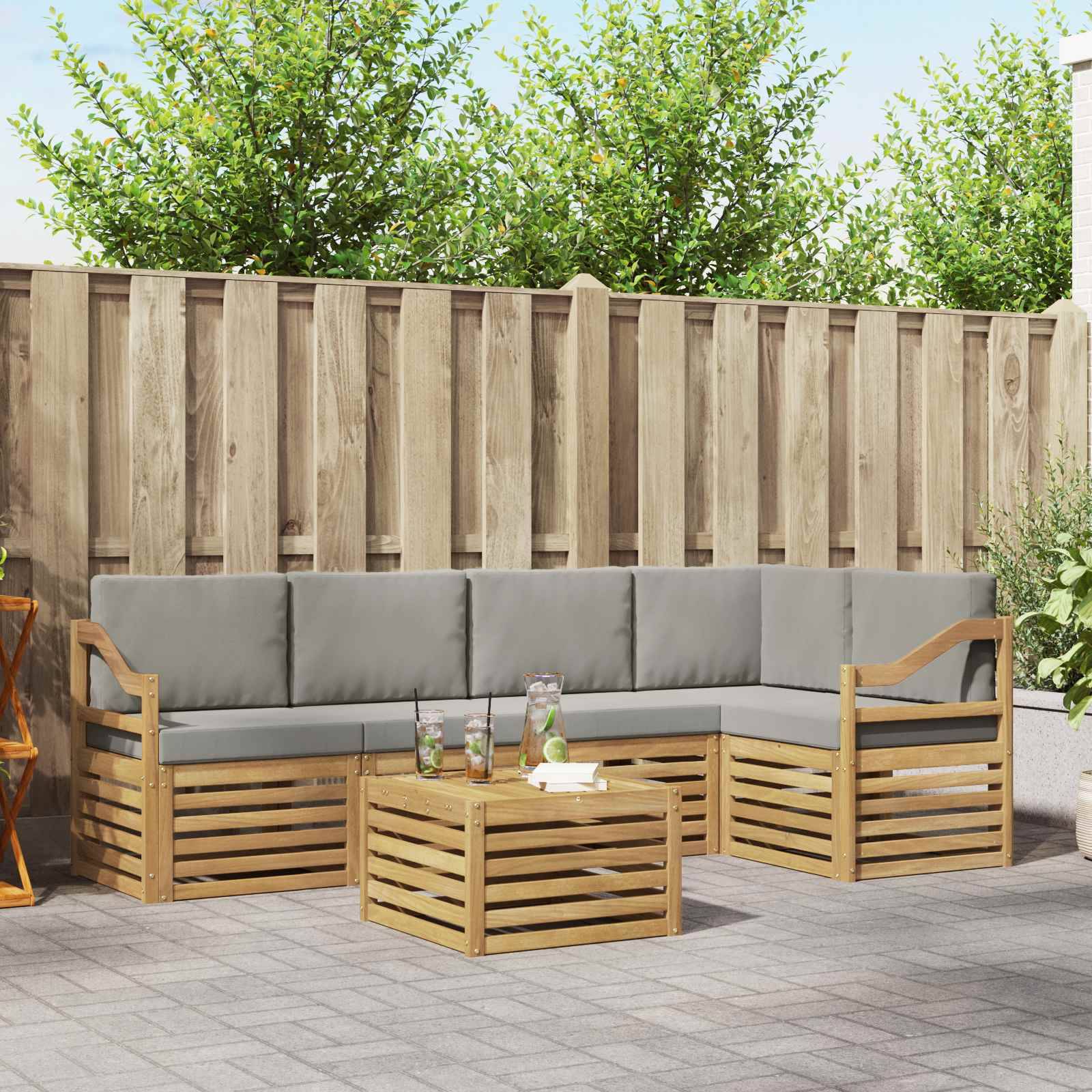 vidaXL Outdoor-Sofagarnitur 6 pcs Weiß und Hellgrau 59 x 59 x 37 cm