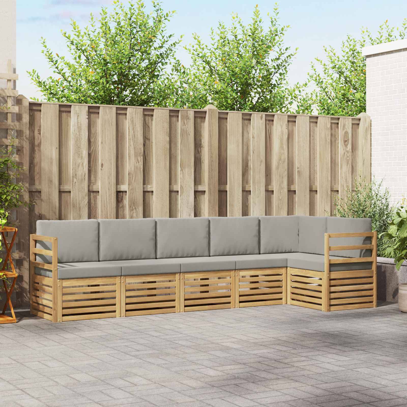 vidaXL Outdoor-Sofagarnitur 6 pcs Weiß und Hellgrau