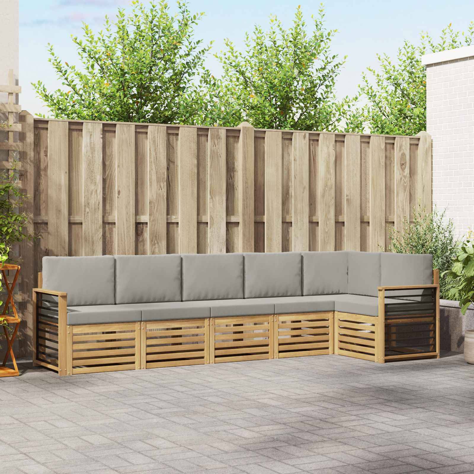 vidaXL Outdoor-Sofagarnitur 6 pcs Weiß und Hellgrau