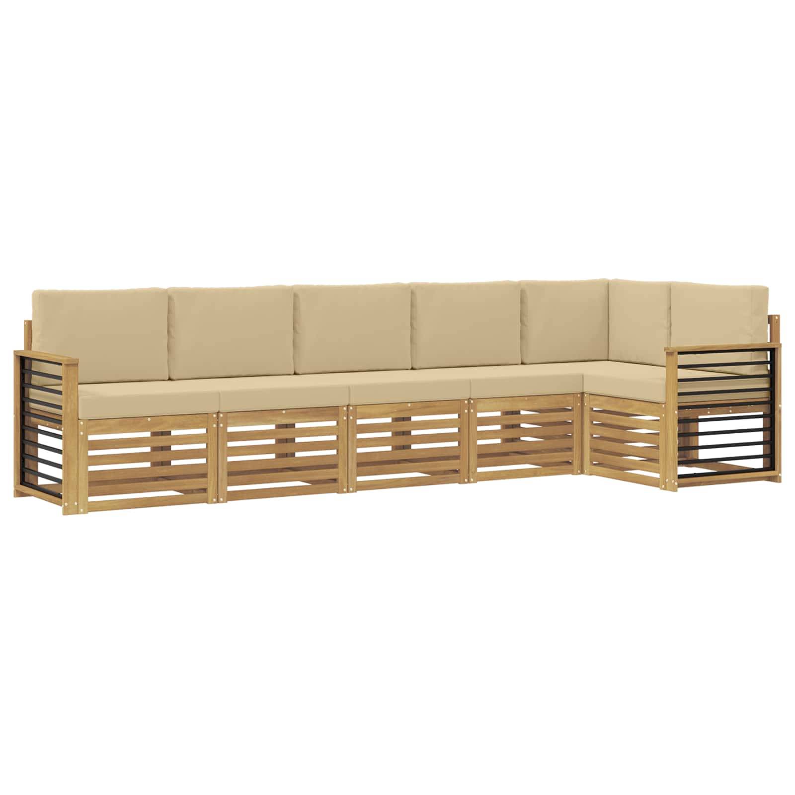 vidaXL Outdoor-Sofagarnitur 6 pcs Weiß und Beige 306 x 128,5 x 73 cm
