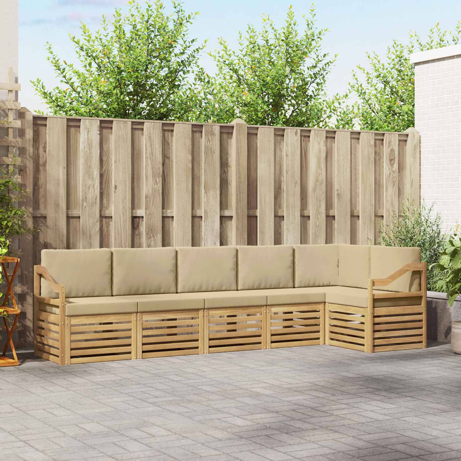 vidaXL Outdoor-Sofagarnitur 6 pcs Weiß und Beige 304 x 126,5 x 73 cm